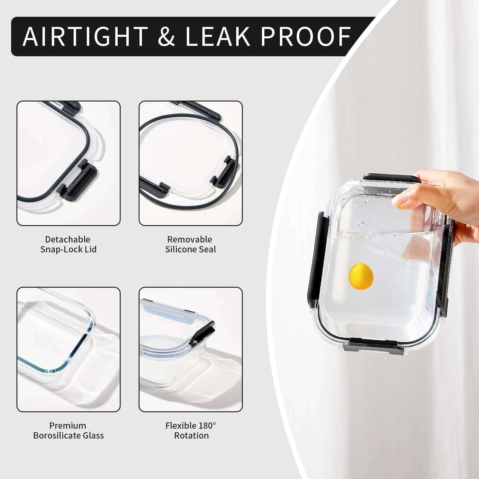 Wancilock 10 Pack Glass Meal Prep Containers with Lids, Reusable Airtight Leakpr - Thumbnail 3