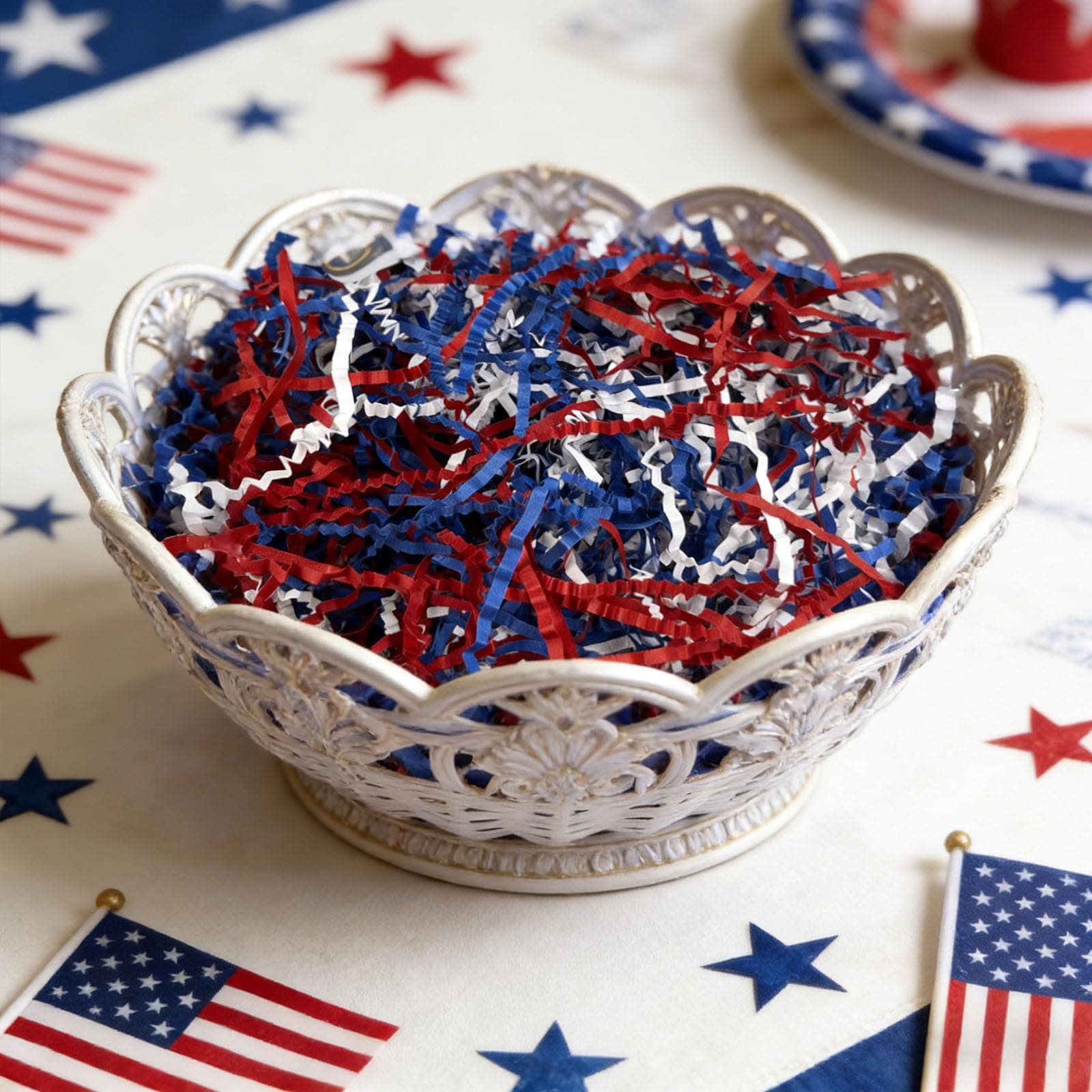 ZEBMOON 2 LB Red White Blue Crinkle Cut Paper Shred Filler Great for Gift Wrappi - Thumbnail 4