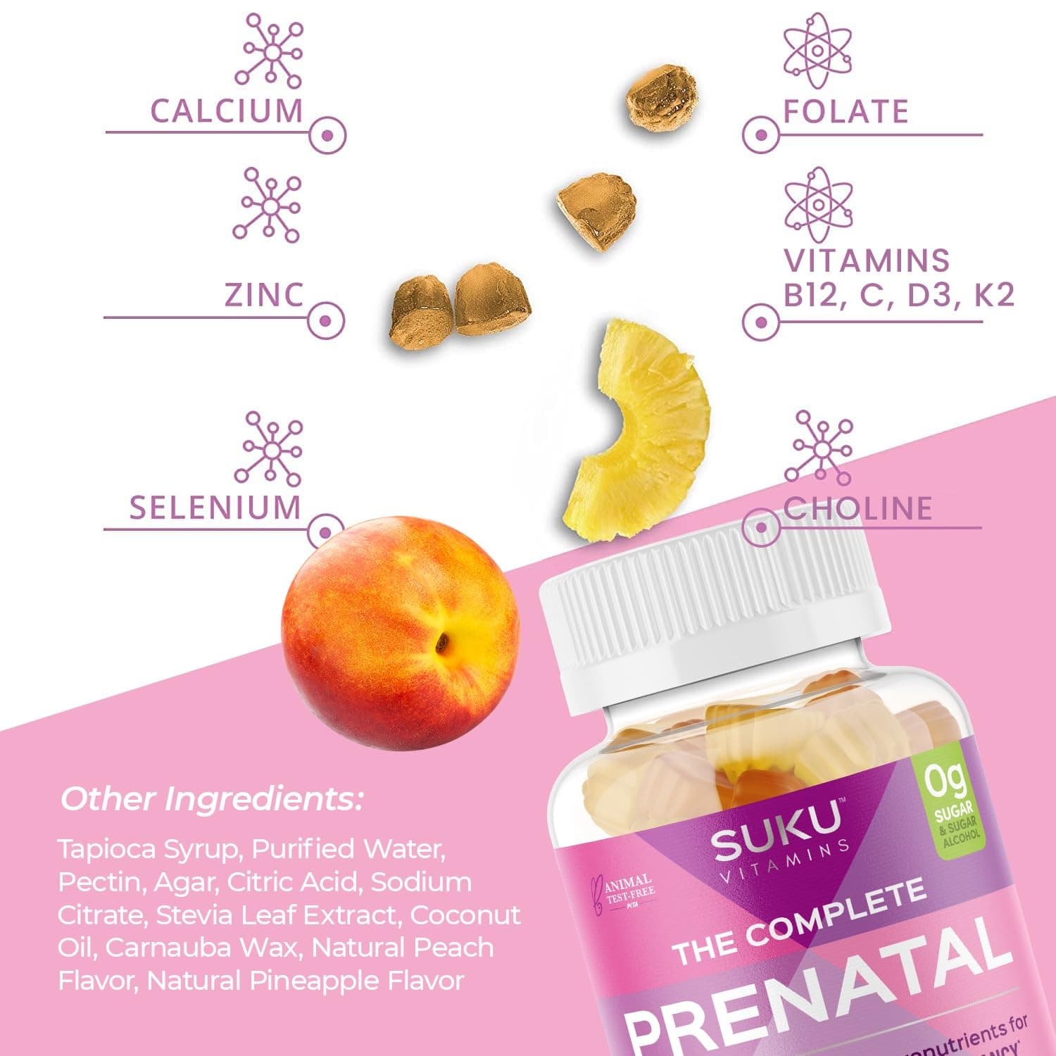 SUKU Prenatal Multivitamin Gummies – Folate, Calcium, Vitamin D3, B12, K2 – Suga - Thumbnail 5