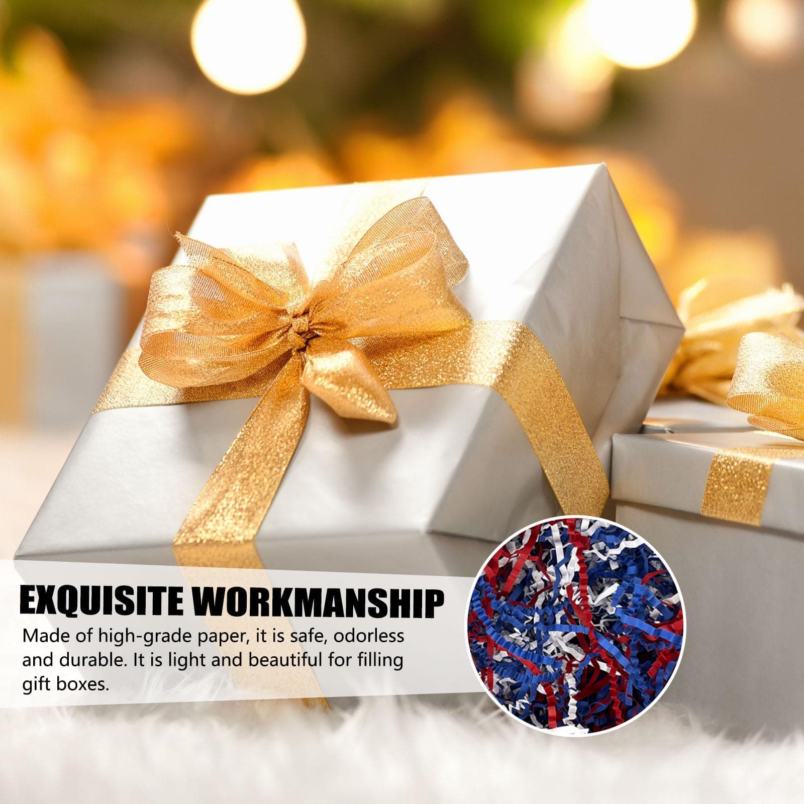 ZEBMOON 2 LB Red White Blue Crinkle Cut Paper Shred Filler Great for Gift Wrappi - Thumbnail 6