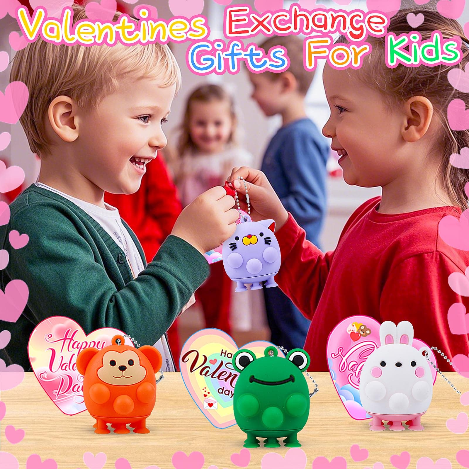 Valentines Day Cards for Kids School , 24PCS Animal Pop Suction Toys with Valent - Thumbnail 5