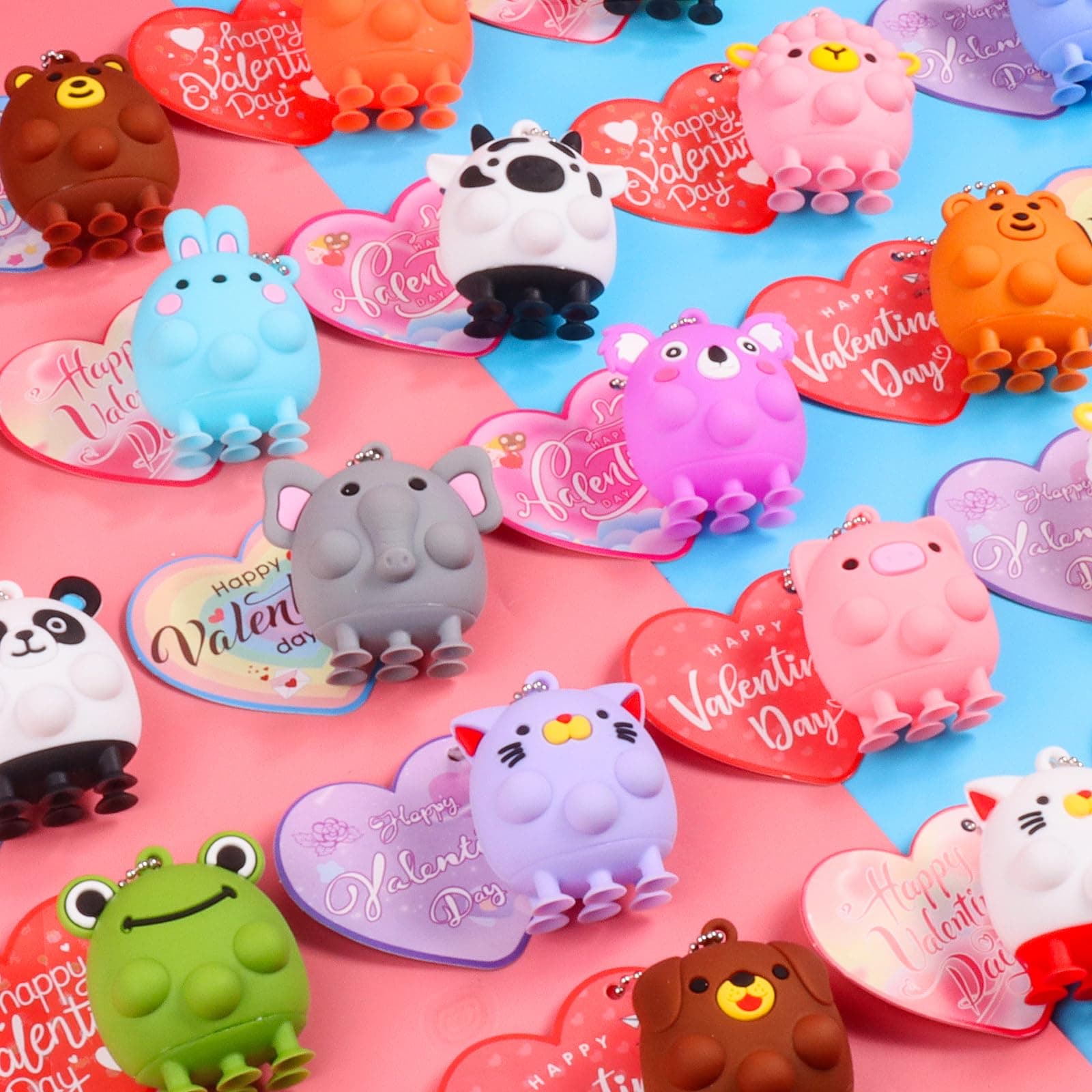 Valentines Day Cards for Kids School , 24PCS Animal Pop Suction Toys with Valent - Thumbnail 3