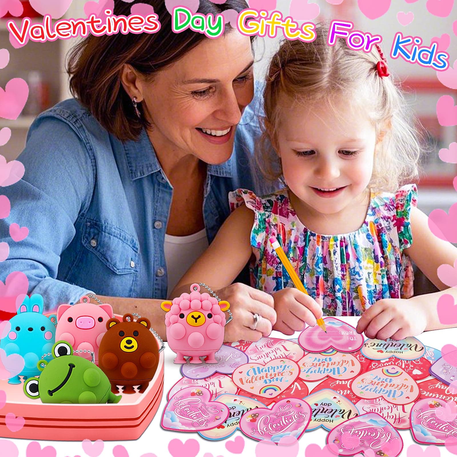 Valentines Day Cards for Kids School , 24PCS Animal Pop Suction Toys with Valent - Thumbnail 4