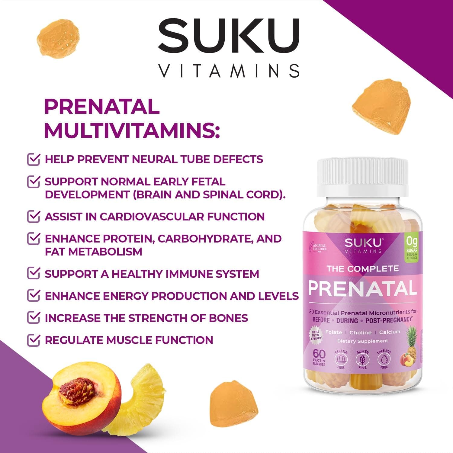 SUKU Prenatal Multivitamin Gummies – Folate, Calcium, Vitamin D3, B12, K2 – Suga - Thumbnail 7