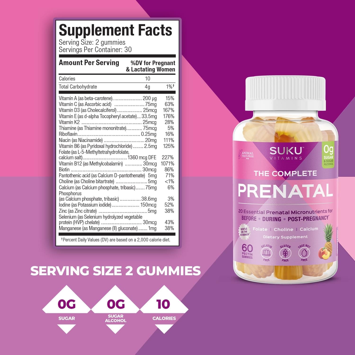 SUKU Prenatal Multivitamin Gummies – Folate, Calcium, Vitamin D3, B12, K2 – Suga - Thumbnail 4