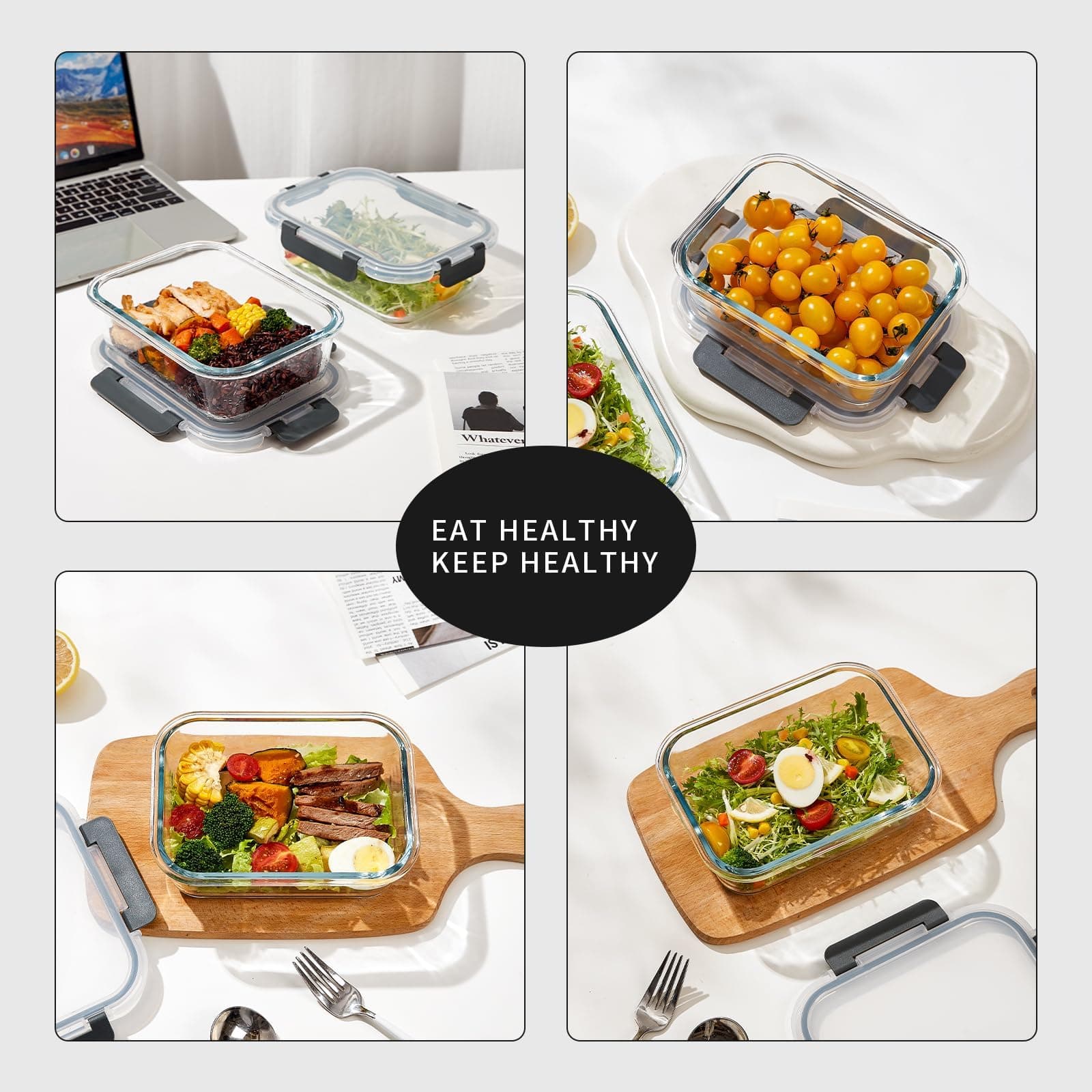 Wancilock 10 Pack Glass Meal Prep Containers with Lids, Reusable Airtight Leakpr - Thumbnail 7