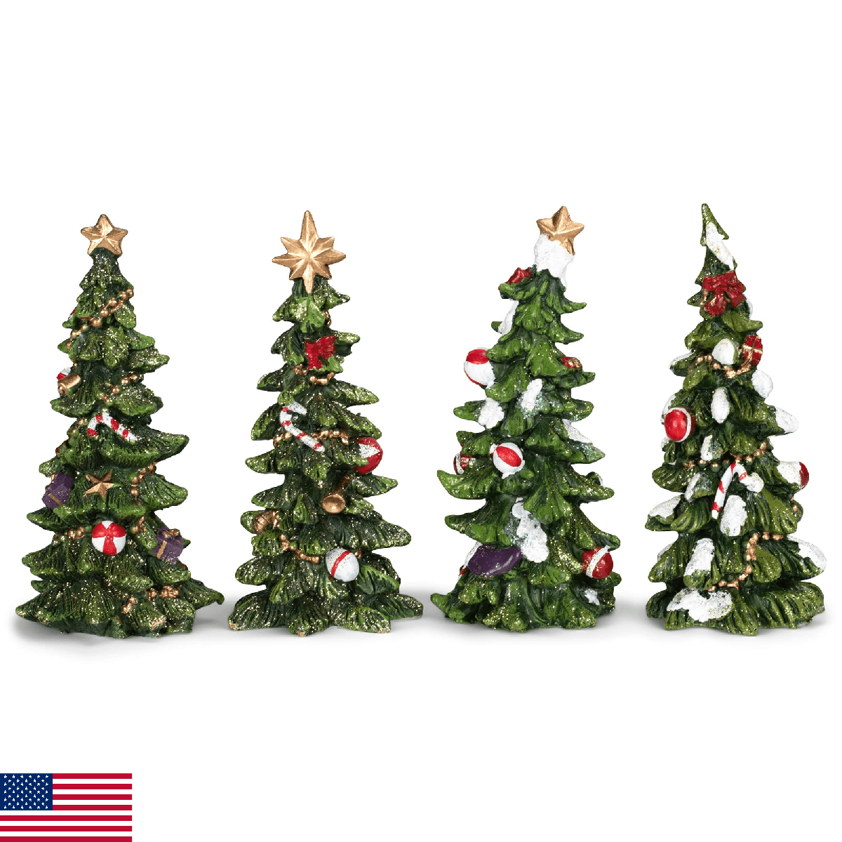 Transpac Imports Resin Holiday Tree Set of 4 Figurine, Green - Image 1
