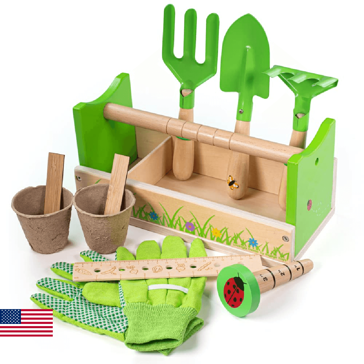 Bigjigs Toys, Gardening Caddy, Wooden Toys, Gardening Tools, Outdoor Toys, Garde - Image 1