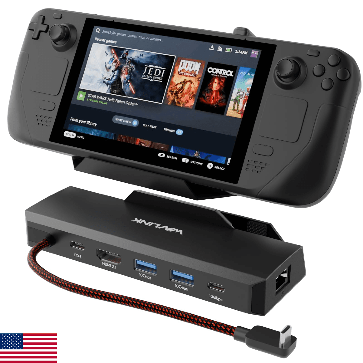 WAVLINK 6-in-1 Steam Deck Docking Station ROG Ally 4K HDMI 144Hz 100W PD USB 3.2 - Image 1