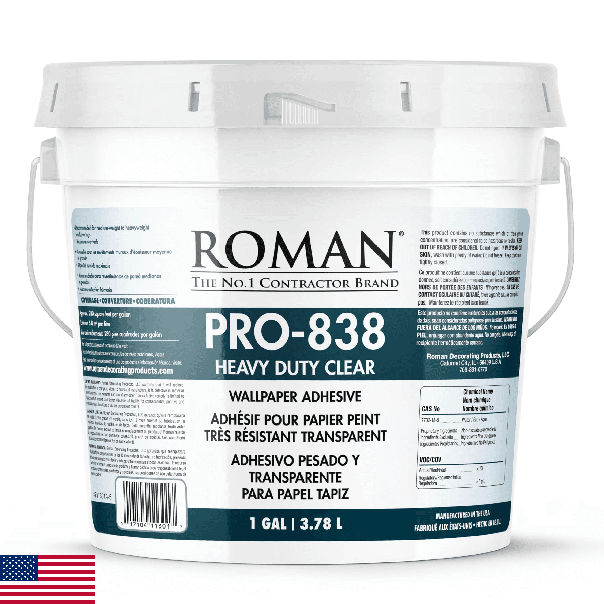 ROMAN PRO-838 Heavy Duty Clear Wallpaper Adhesive, for Commercial Weight Wallcov - Image 1