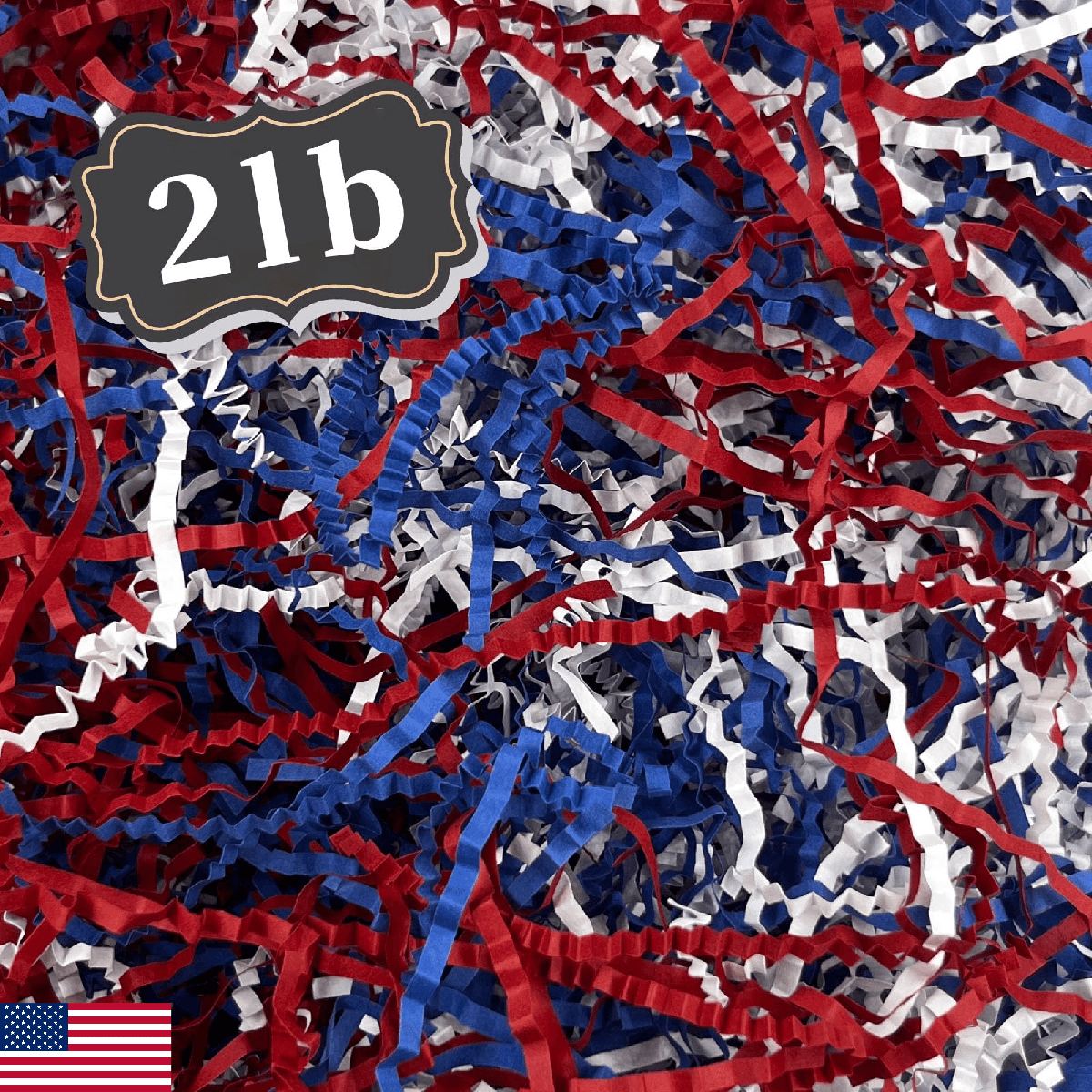 ZEBMOON 2 LB Red White Blue Crinkle Cut Paper Shred Filler Great for Gift Wrappi - Image 1