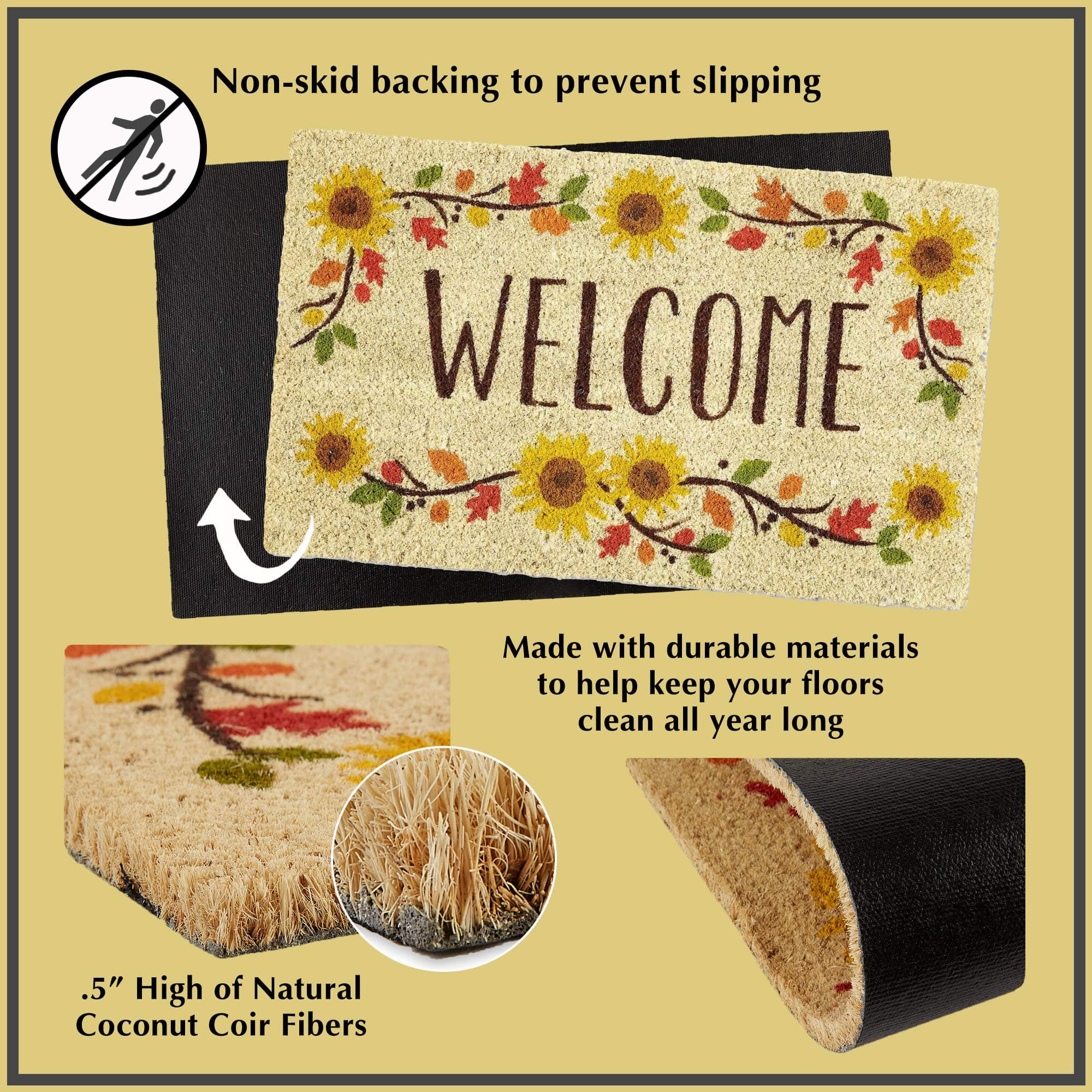 DII Floral Design Collection Natural Coir Doormat 17x29 Palm Beach - Thumbnail 5