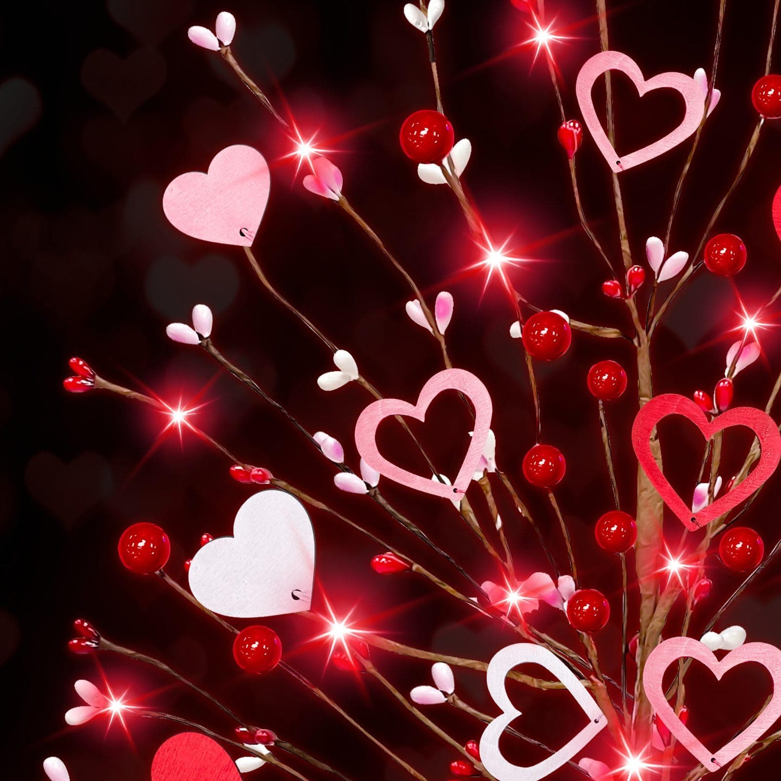 Valentine's Day Tree Tabletop Decorations with 20 Red Lights, Timer, Battery Ope - Thumbnail 4