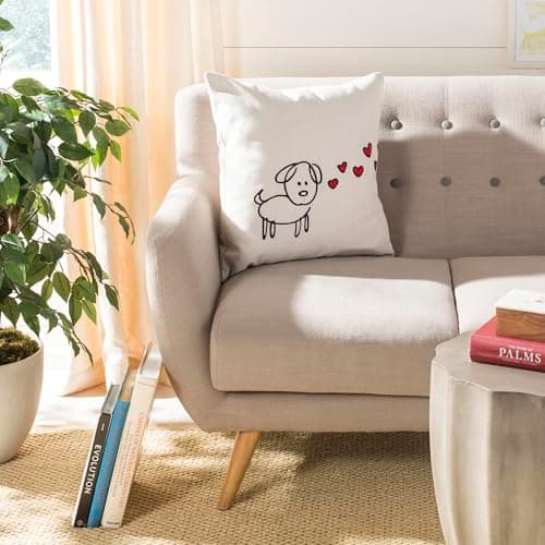 SAFAVIEH Puppy Love Throw Pillow, Cream/Red - Thumbnail 2