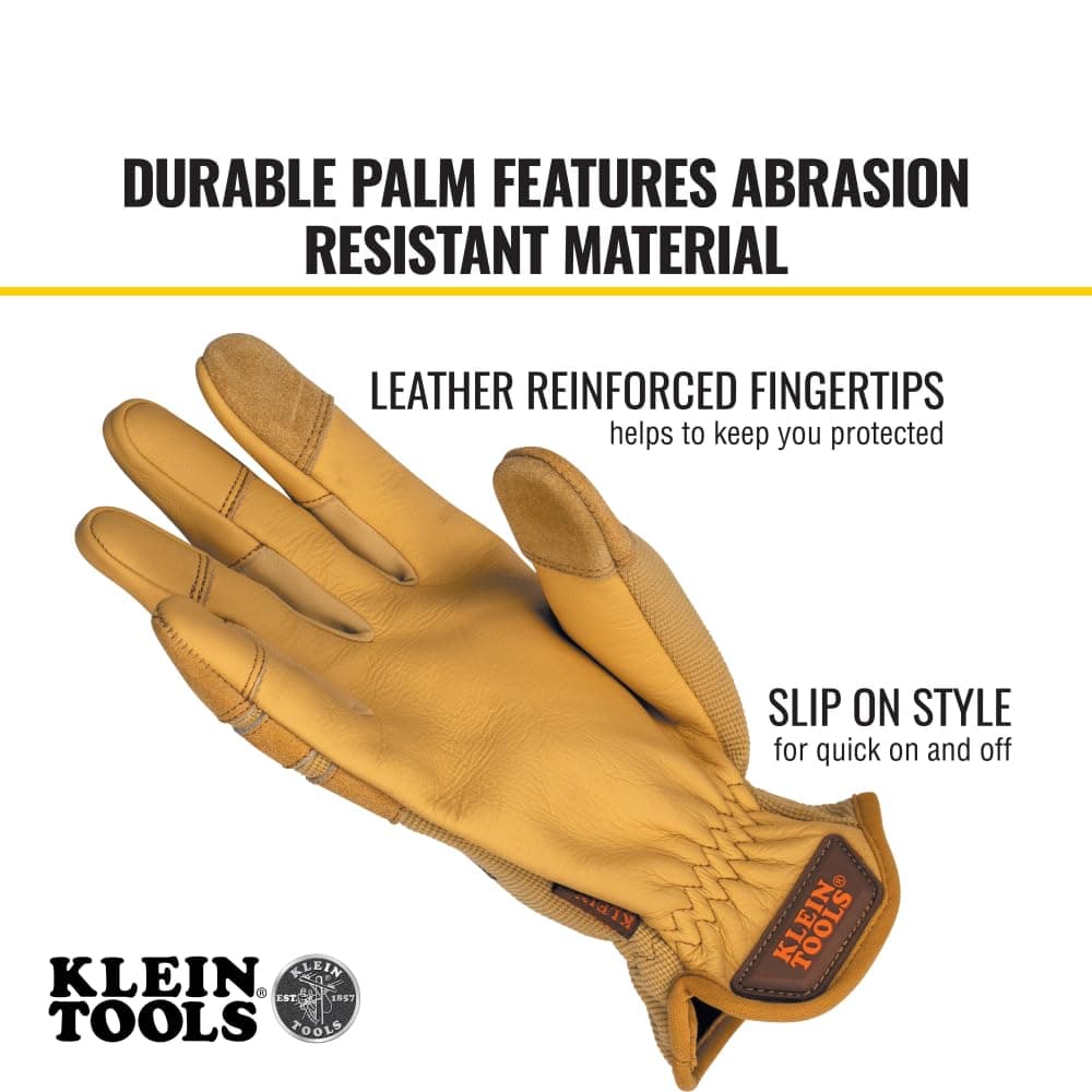 Klein Tools 60608 Work Gloves, All-Purpose Premium Leather Gloves, Abrasion-Resi - Thumbnail 3