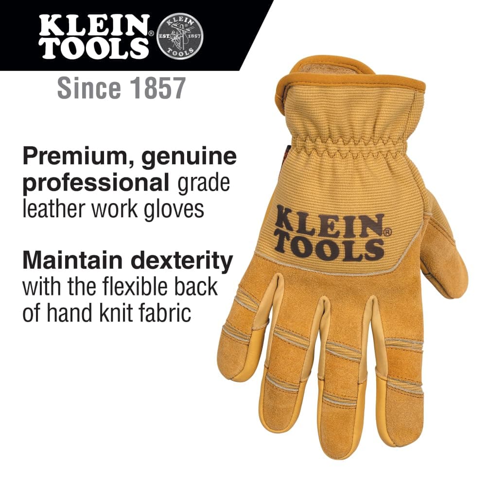 Klein Tools 60608 Work Gloves, All-Purpose Premium Leather Gloves, Abrasion-Resi - Thumbnail 2