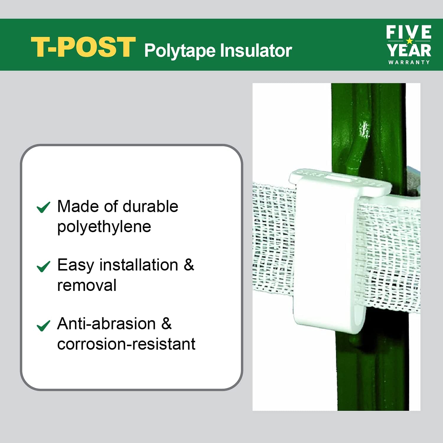 Powerfields Safe-Fence White T-Post Polytape Insulator TP-25 Electric Fence Insu - Thumbnail 2
