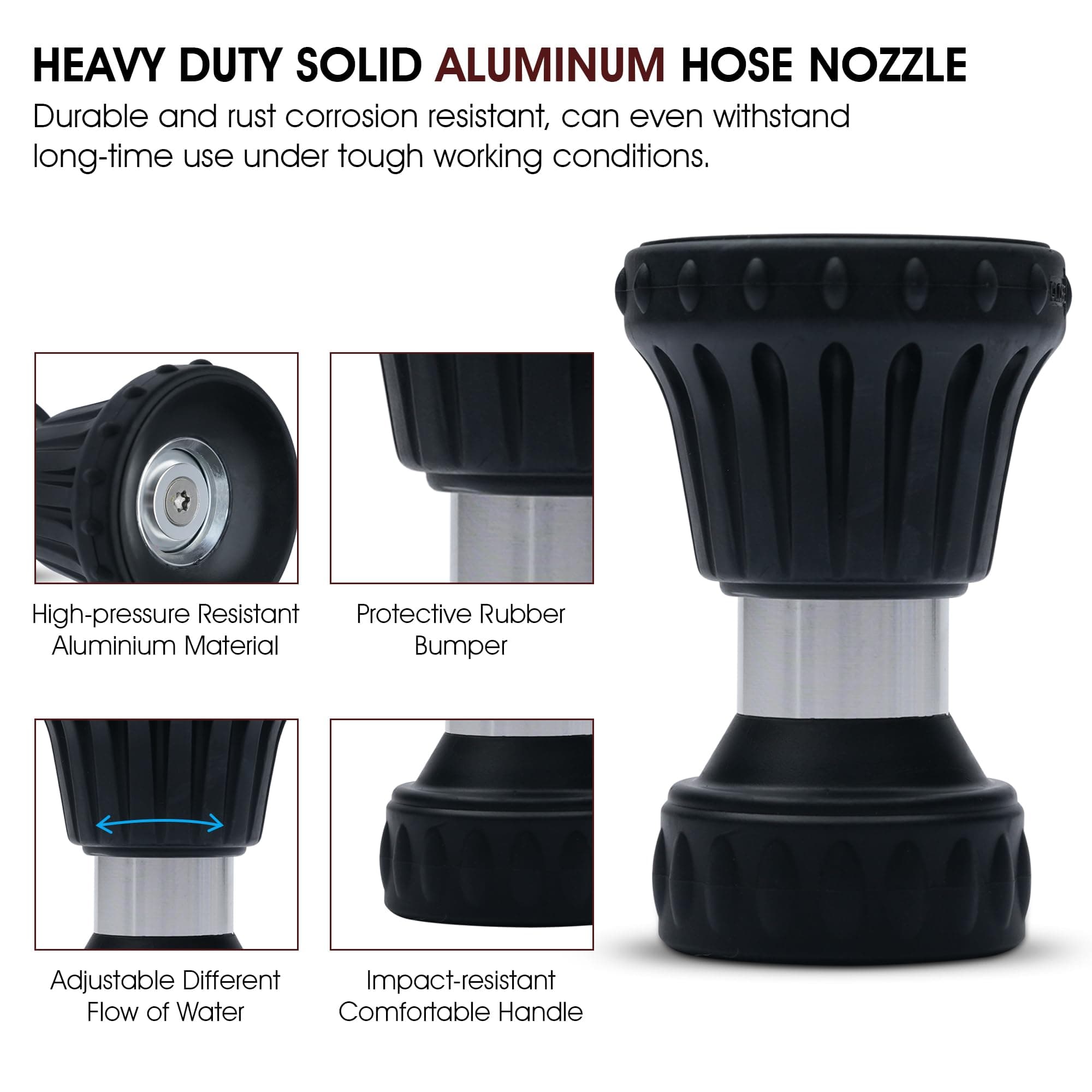 S.M. Arnold Professional 4-Inch Fireman Hose Nozzle - Adjustable, Heavy-Duty, Ve - Thumbnail 3