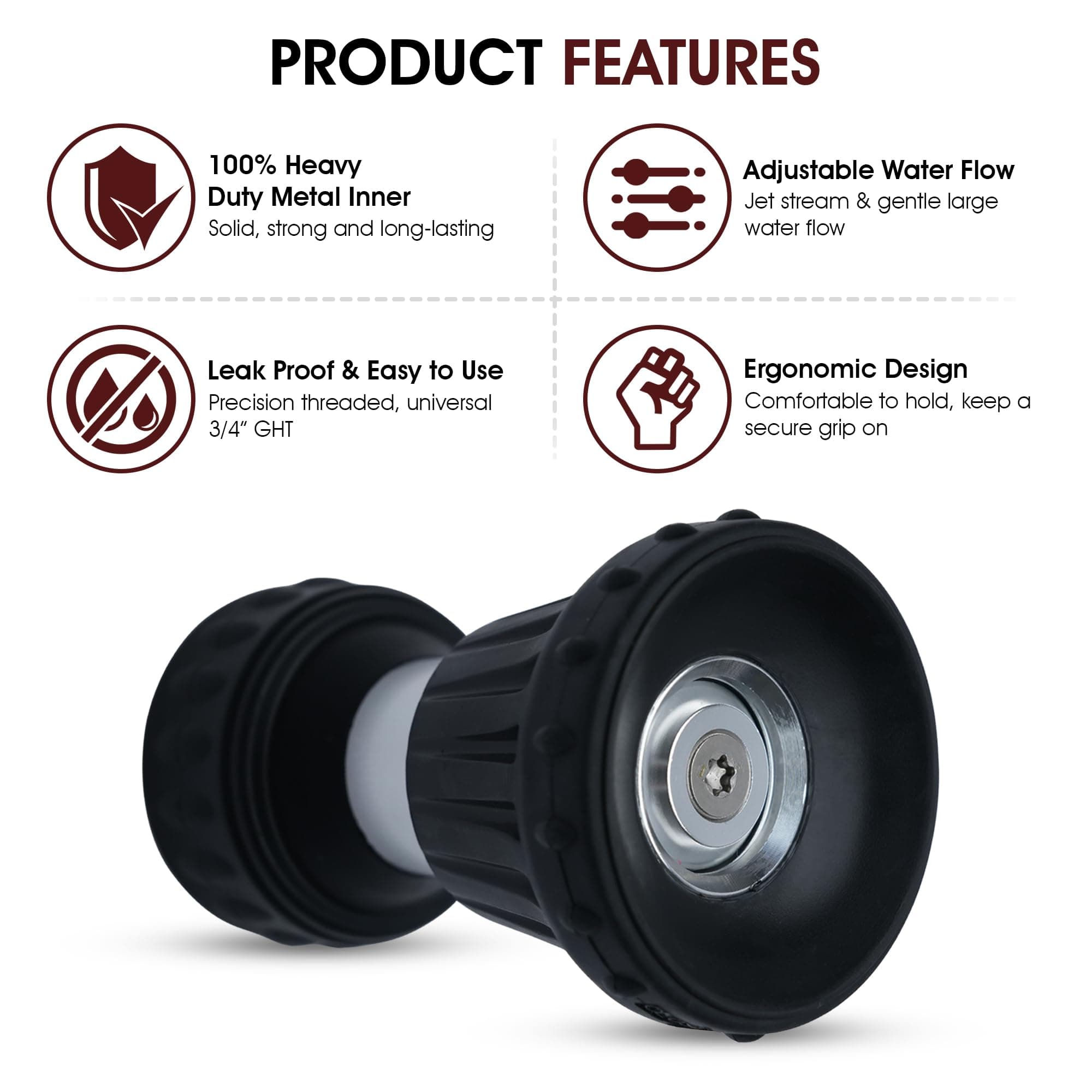 S.M. Arnold Professional 4-Inch Fireman Hose Nozzle - Adjustable, Heavy-Duty, Ve - Thumbnail 2