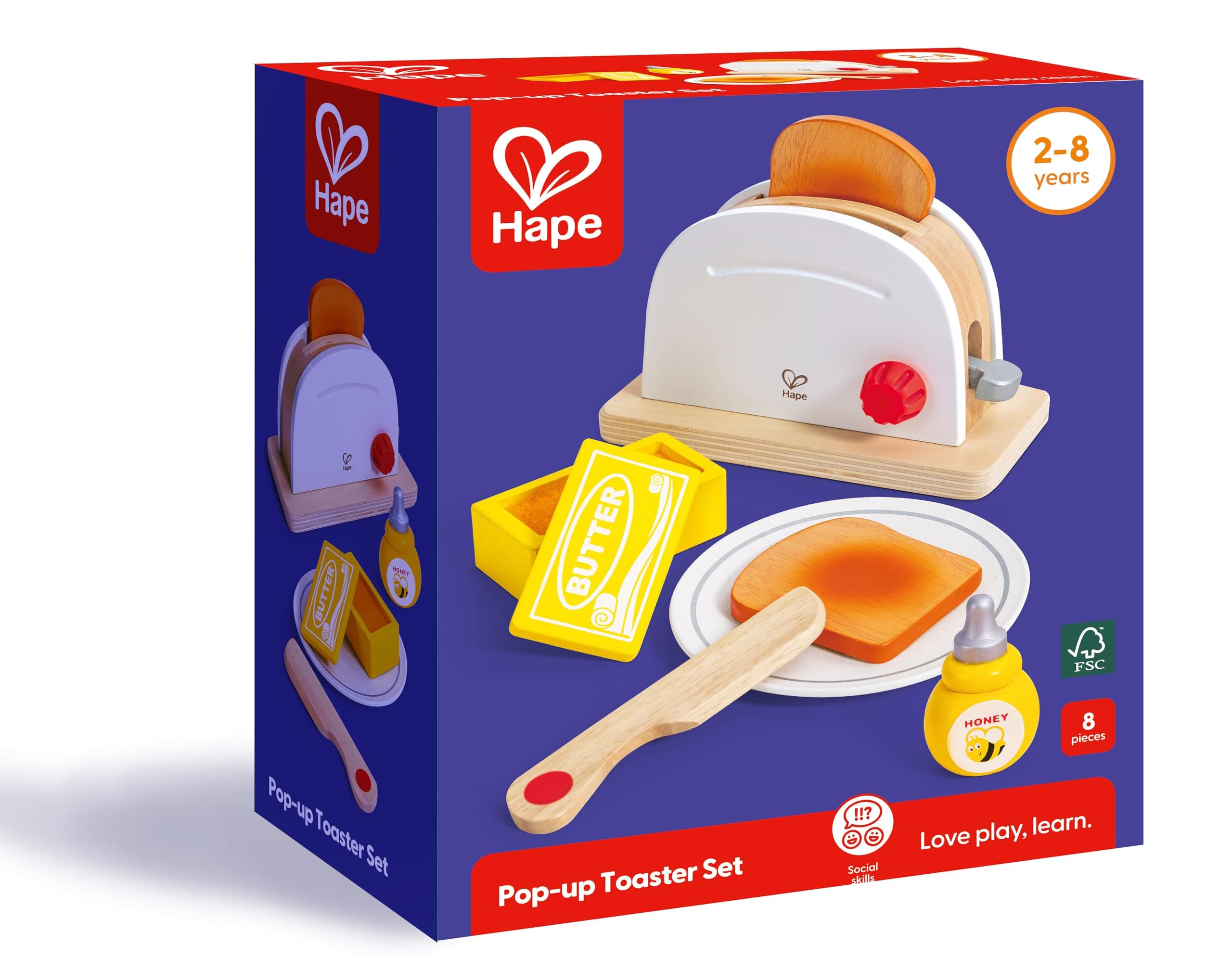 Hape White Wooden Pop-Up Toaster Set Pretend Play Breakfast Accessories for Pres - Thumbnail 6