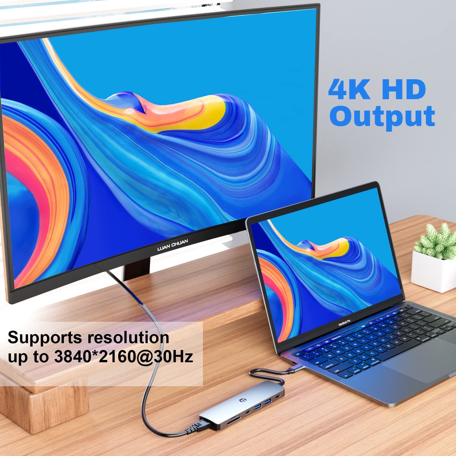 TOTU USB C Hub, 7 in 1 USB C Dock with 4K HDMI, 2 USB 3.0, USB C 3.0, 100W Type - Thumbnail 2