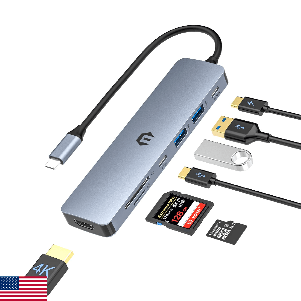 TOTU USB C Hub, 7 in 1 USB C Dock with 4K HDMI, 2 USB 3.0, USB C 3.0, 100W Type - Image 1