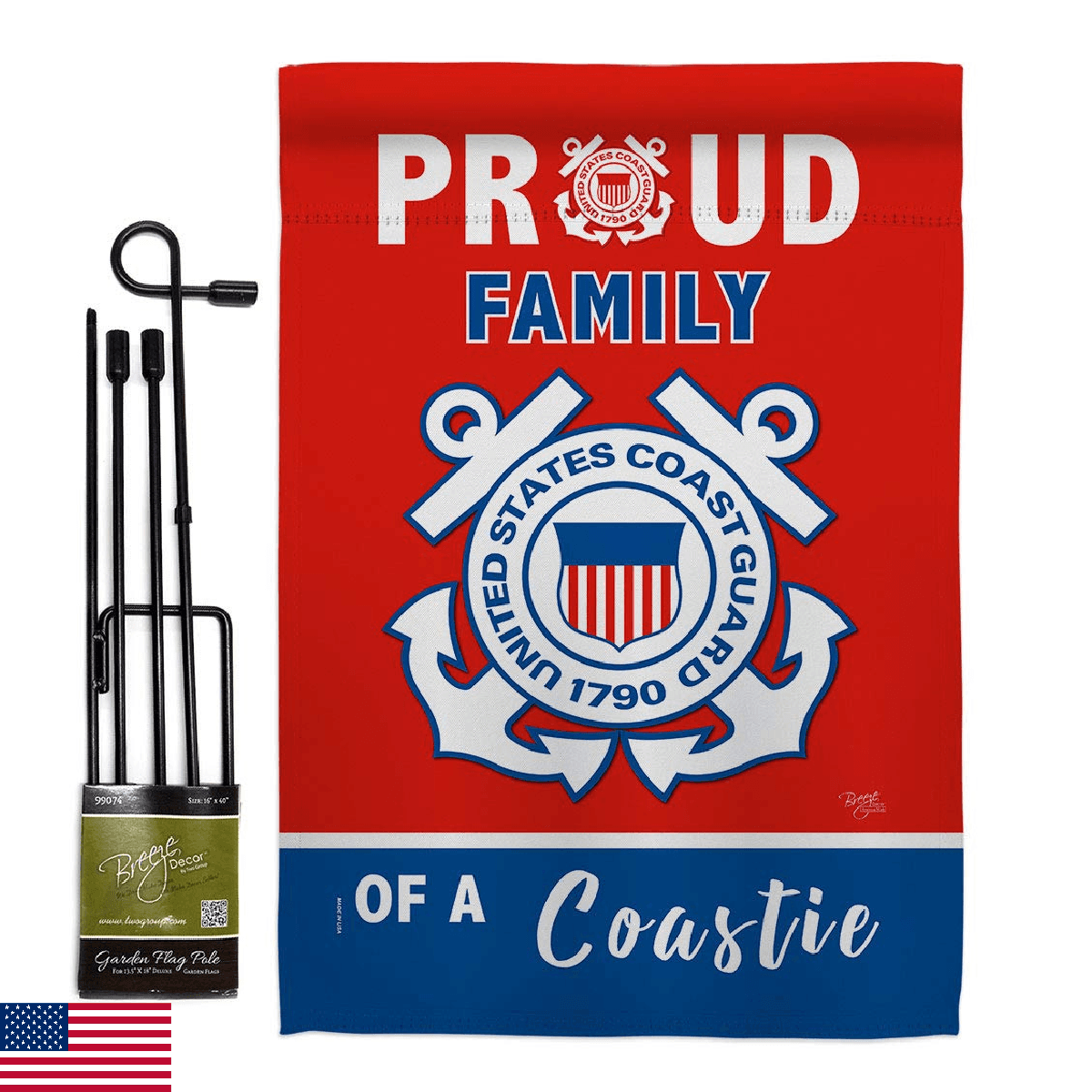 Breeze Decor Proud Family Coastie Garden Flag - Set with Stand Armed Forces Coas - Image 1