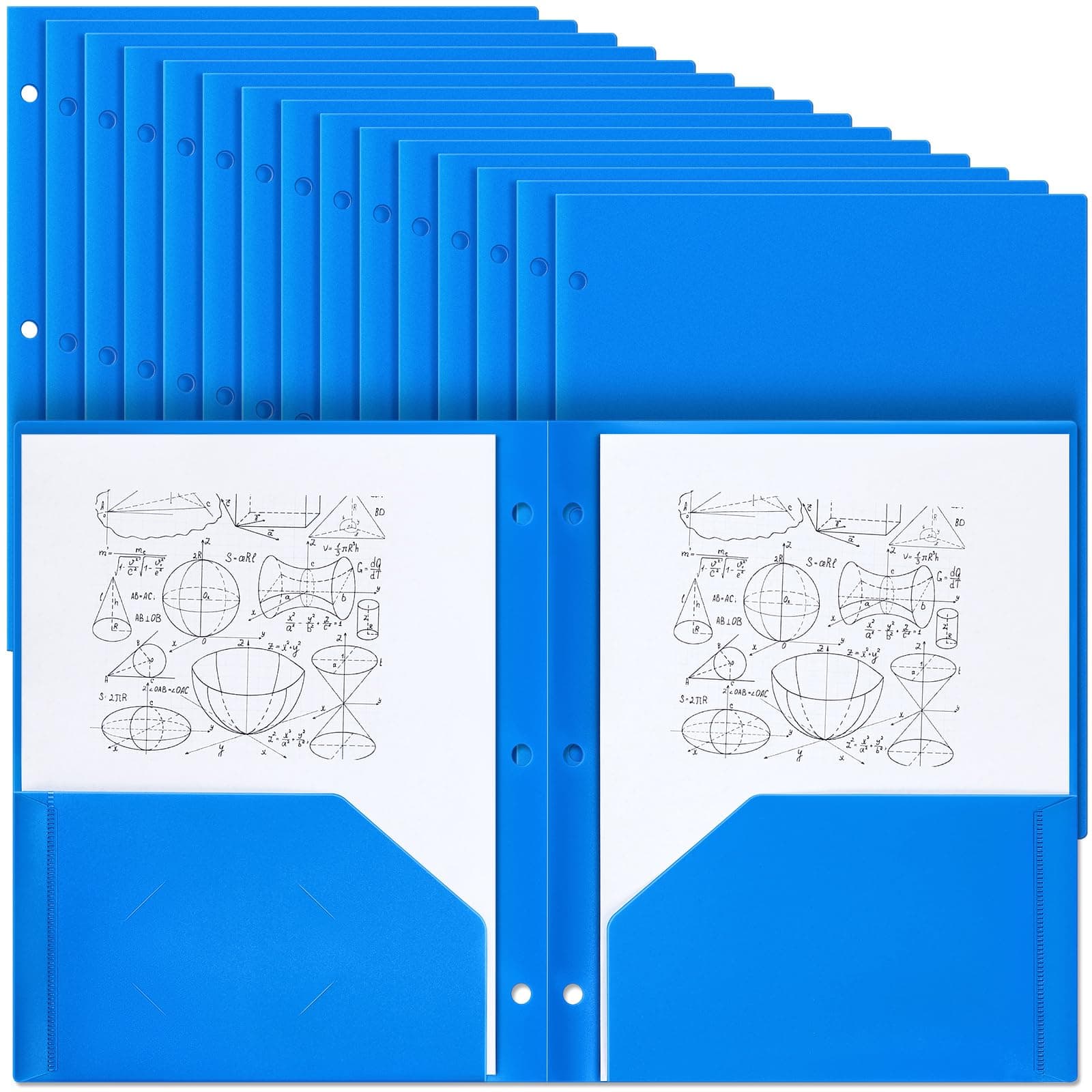 Yeaqee 50 Blue Plastic 2-Pocket Folders, 3-Hole Punched for 3-Ring Binders Lette - Image 1