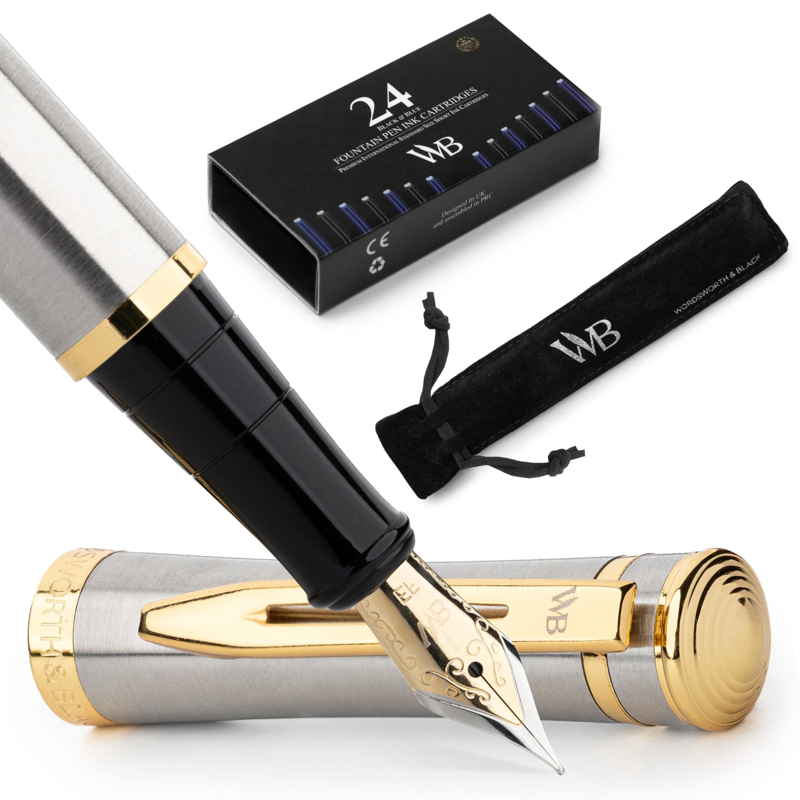 Wordsworth & Black Fountain Pen Set, 18K Gilded Extra Fine Nib, 24-Pack Ink - Image 1