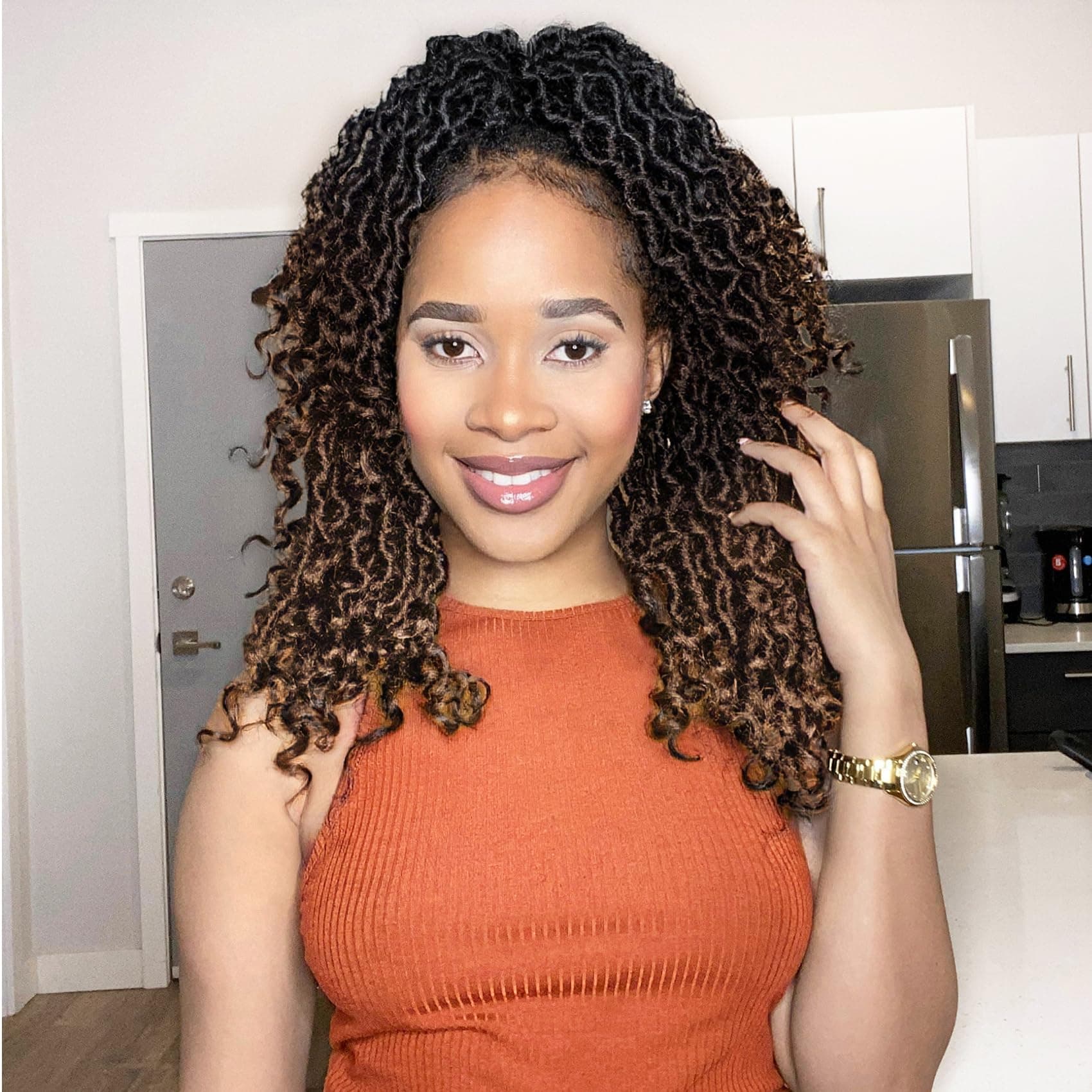 Karida 14" Goddess Locs Crochet Hair 8 Packs Pre-Looped Faux Locs Curly Ends - Image 1