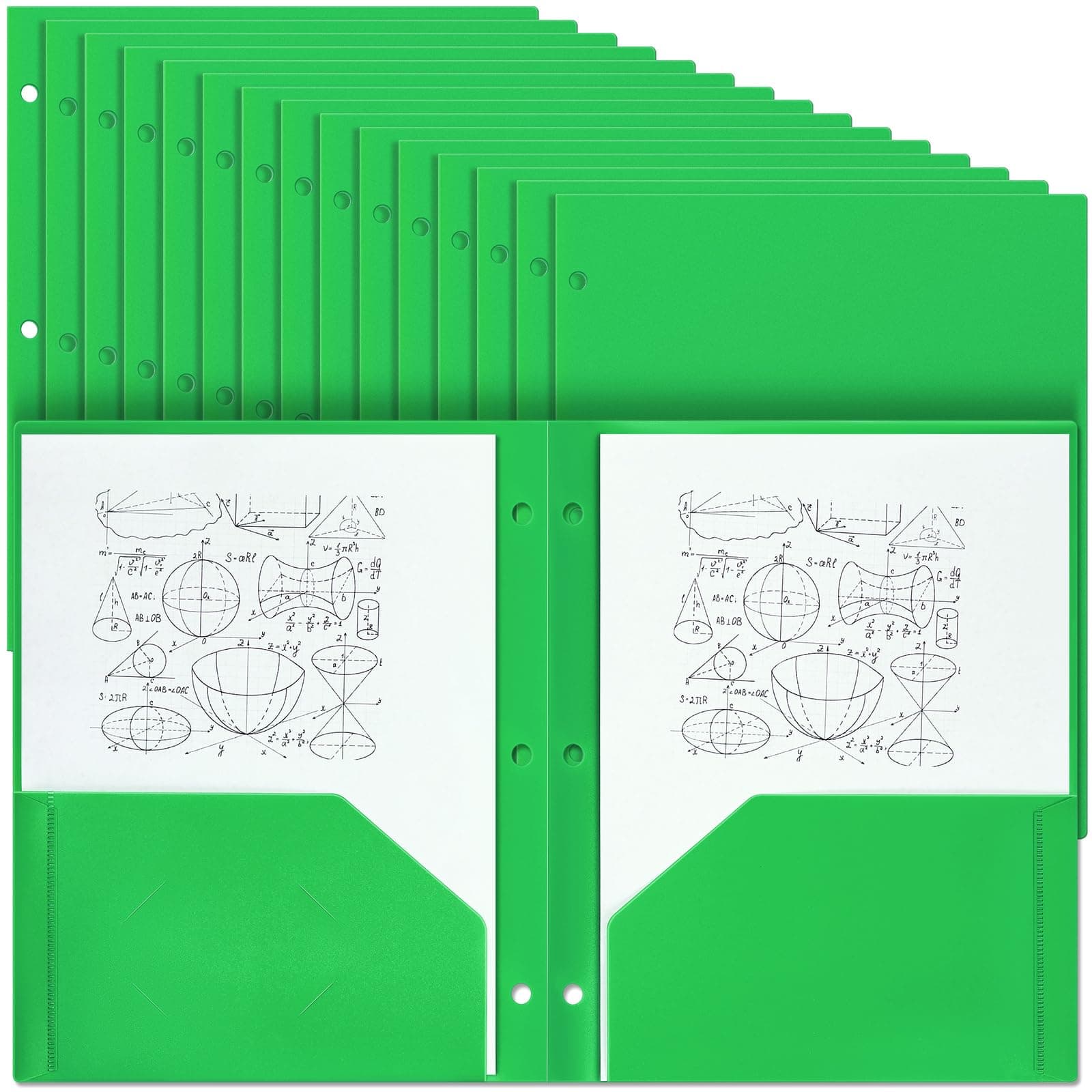 Yeaqee 50 Green Plastic 2-Pocket Folders, 3-Hole Punched for 3-Ring Binders - Image 1