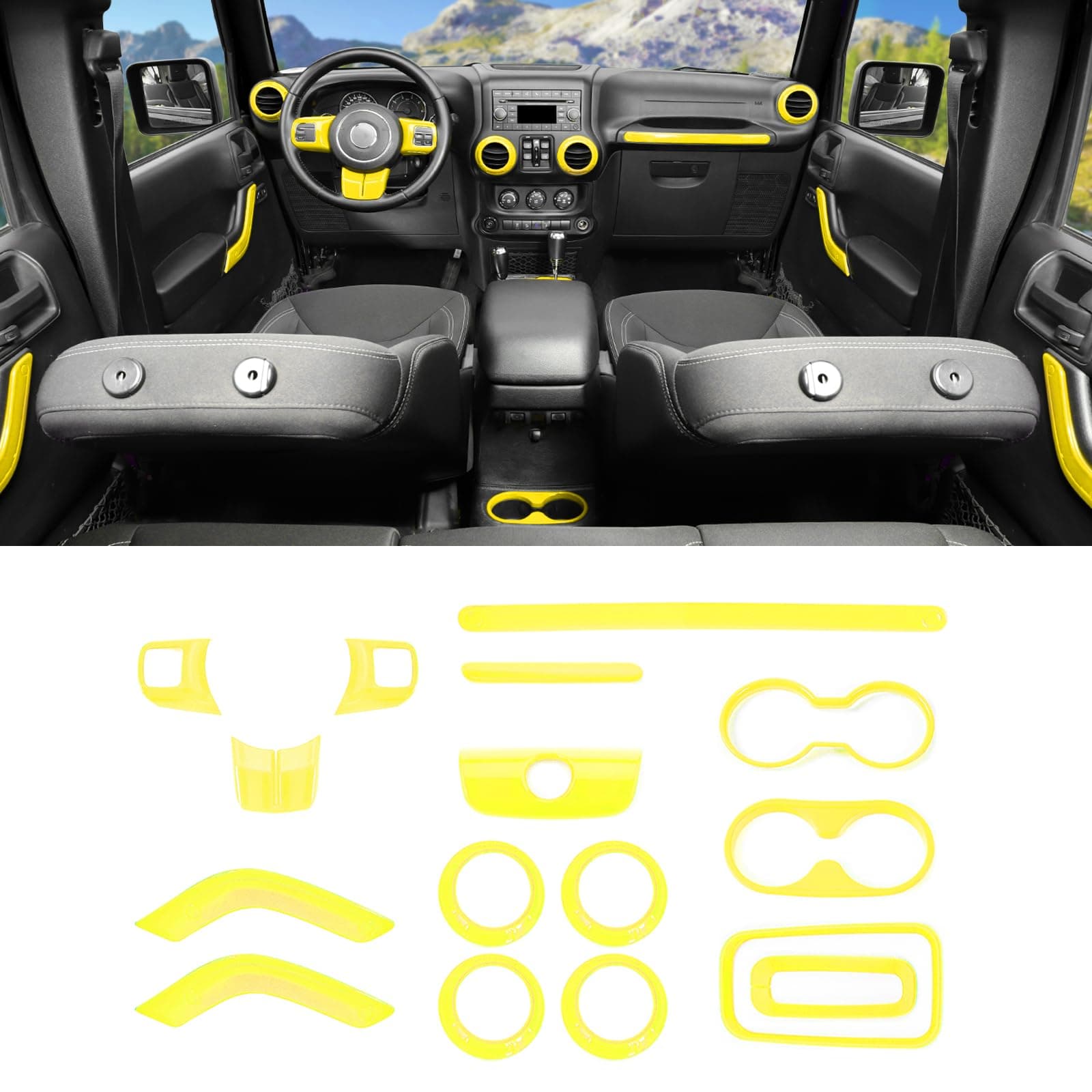 SQQP 16PCS Interior Trim Kit Jeep Wrangler JK JKU 2011-2018 4-Door Console - Image 1