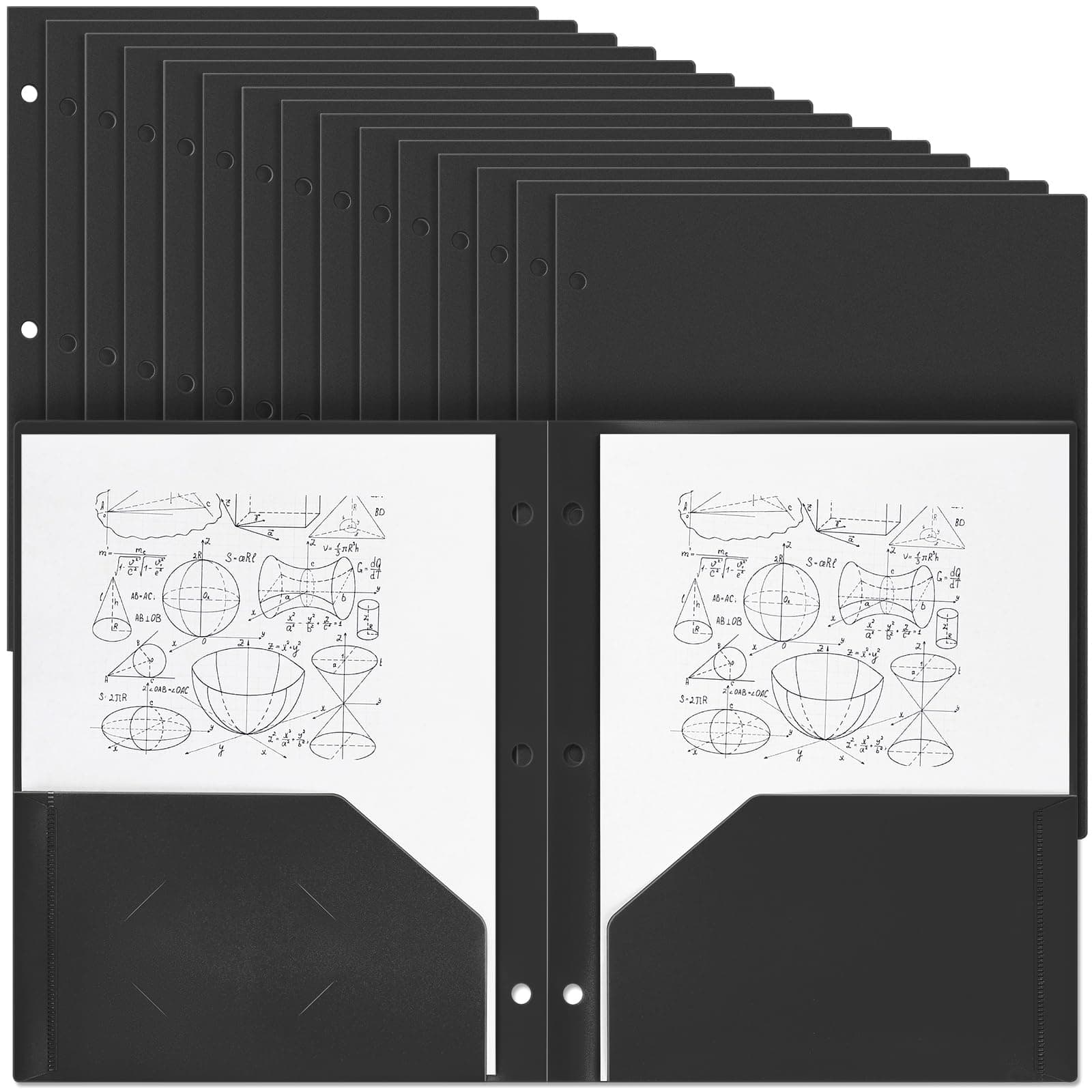 Yeaqee 50 Black Plastic 2 Pocket Folders, 3 Hole Punched, For 3-Ring Binders - Image 1