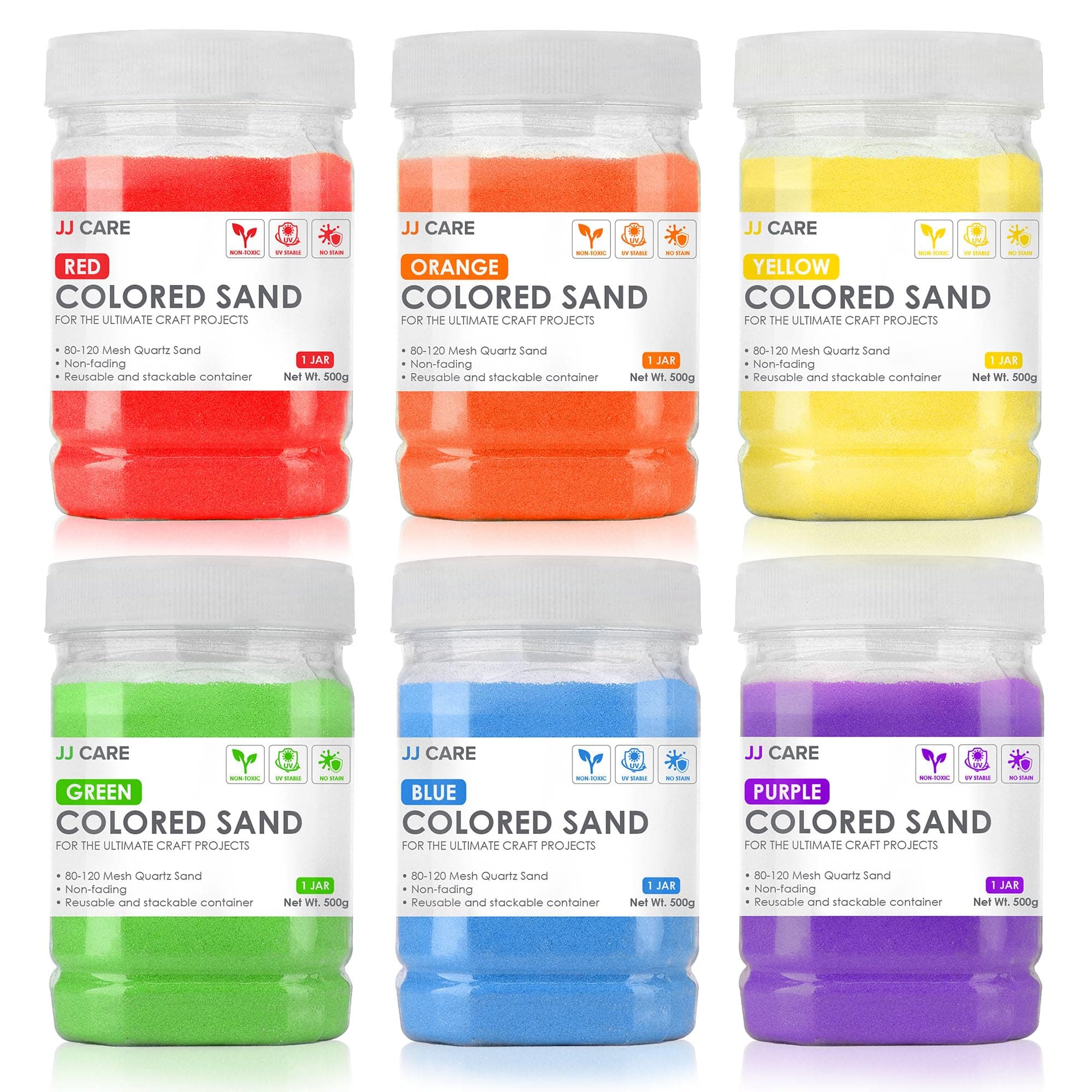 JJ CARE Colored Sand Art Kit - 7.2 lbs (6 Bottles) Vibrant, Non-Toxic Craft Sand - Image 1