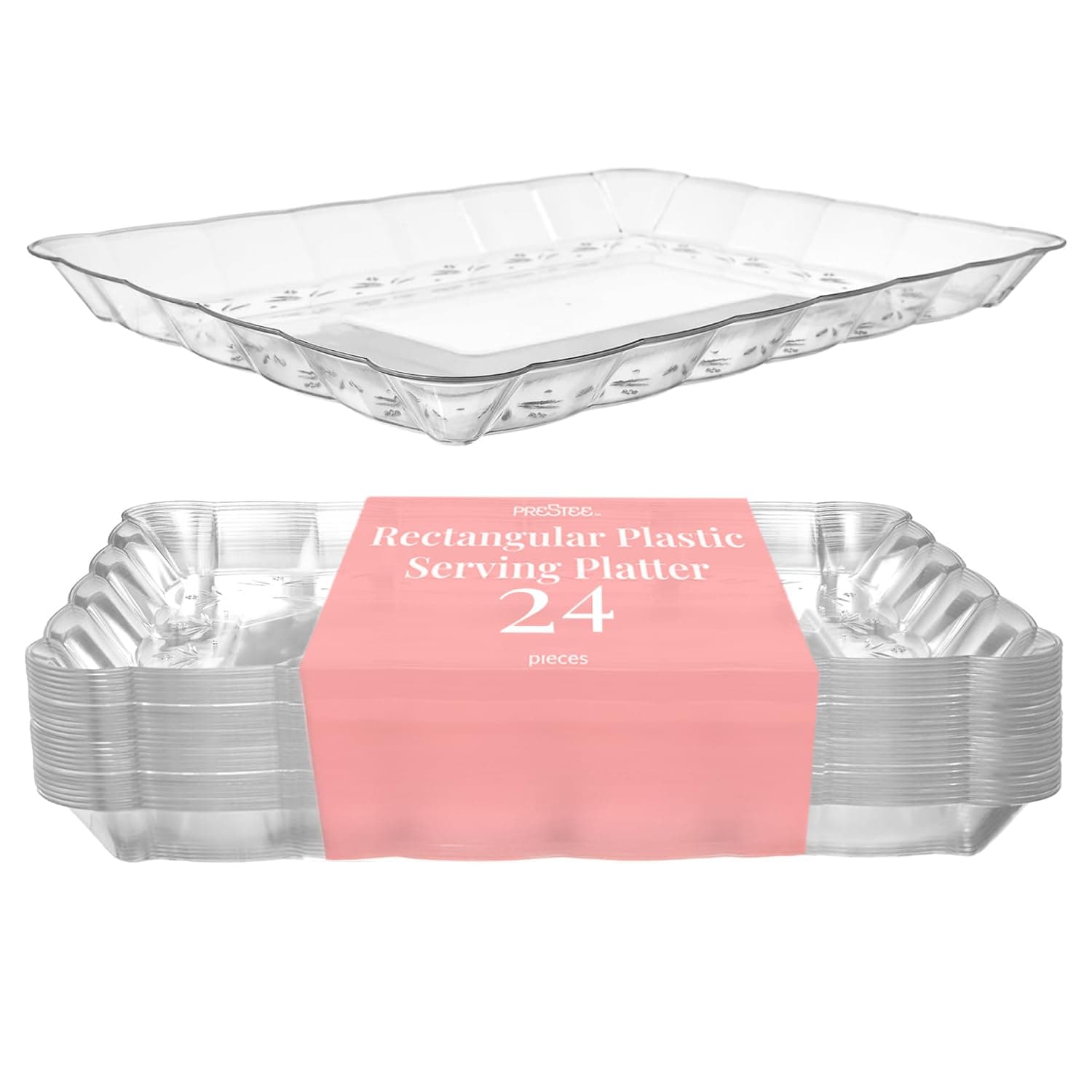 Prestee 24-Pack 9x13" Clear Rectangular Disposable Plastic Serving Trays - Image 1