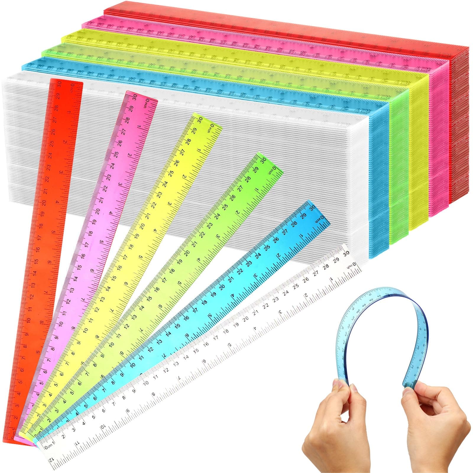 Fumete 300x 12" Flexible Clear Plastic Rulers Bulk Classroom Supplies Inch/CM - Image 1