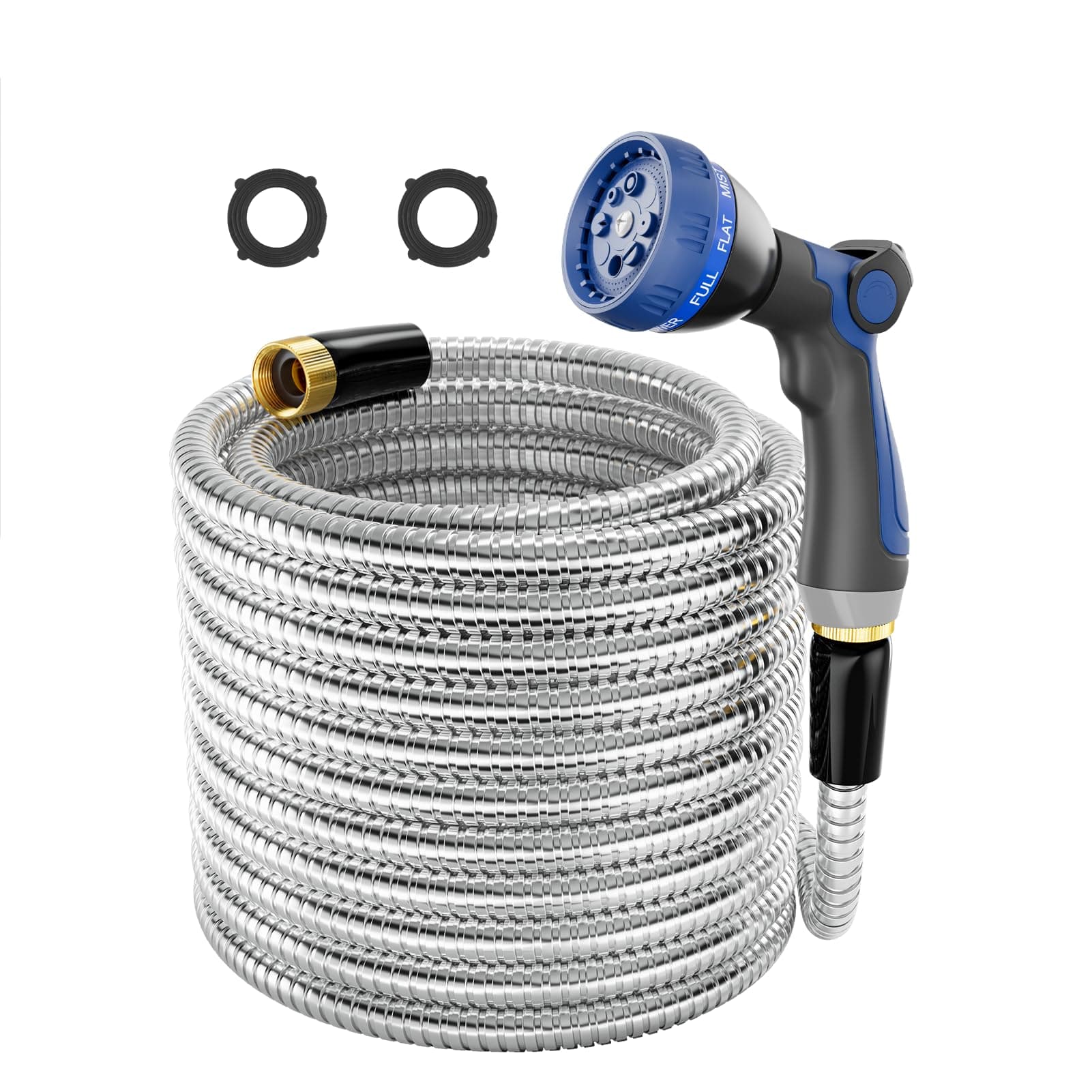 SPECILITE 1/2" 304 Stainless Steel Garden Hose 50FT w/Heavy Duty Metal Nozzle - Image 1