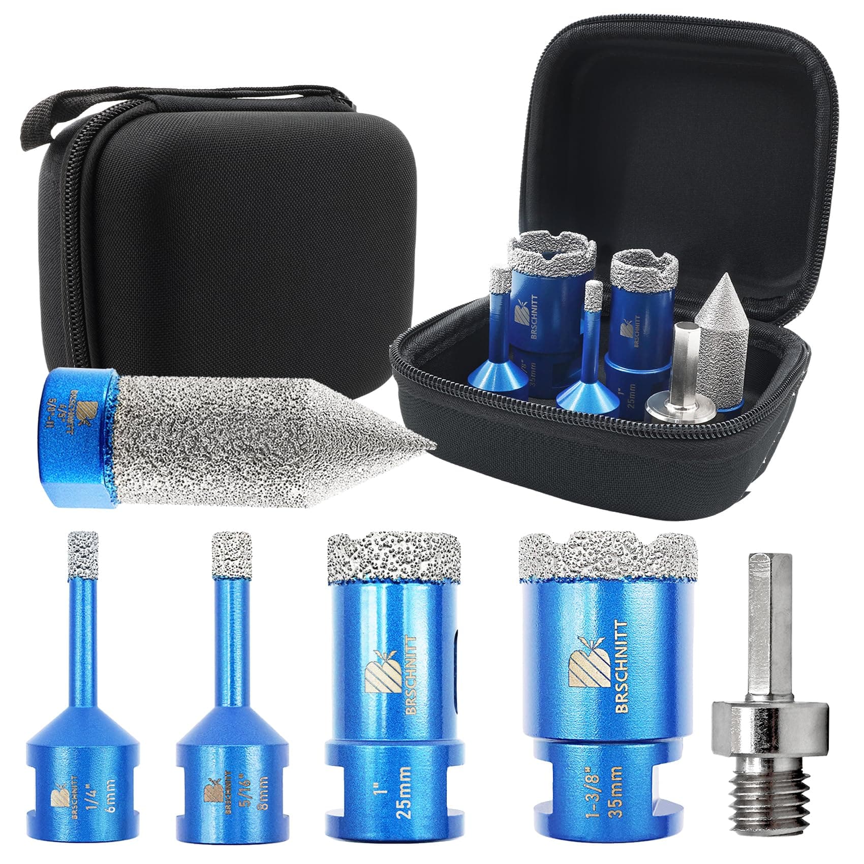 BRSCHNITT Diamond Core Drill Bit Set Tile Hole Saw Kit 1/4" 5/16" 1" 1-3/8" Dr - Image 1