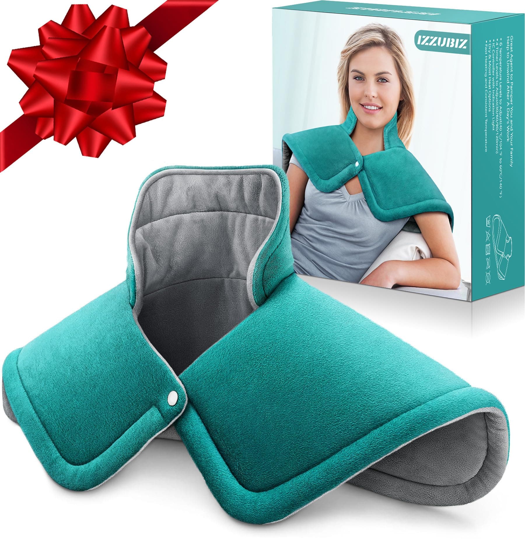 IZZUBIZ Neck Shoulder Heating Pad for Pain Relief - 6 Heat, 4 Timer Settings - Image 1