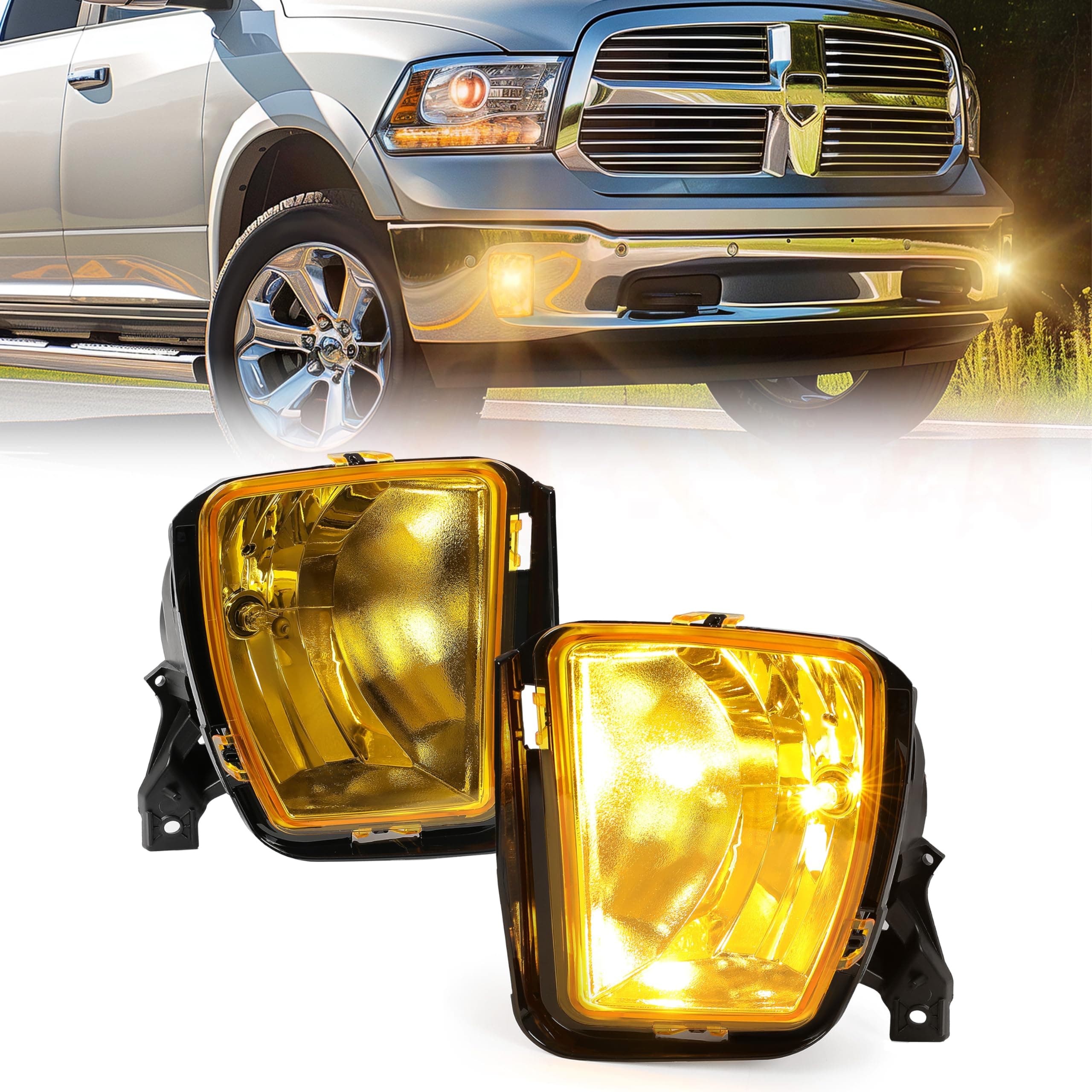 HECASA Fog Lights for 13-22 Ram 1500 Classic 68104821AC Pair w/Bulbs - Image 1