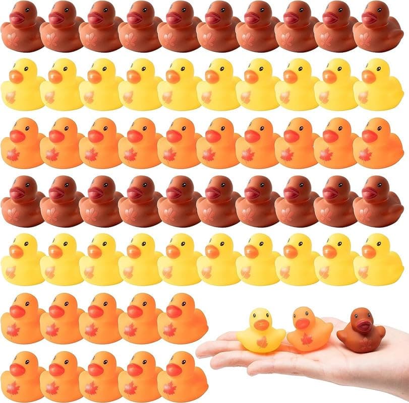 Haooryx 60Pcs Fall Mini Rubber Ducks Autumn Maple Leaf Bath Toys Holiday - Image 1