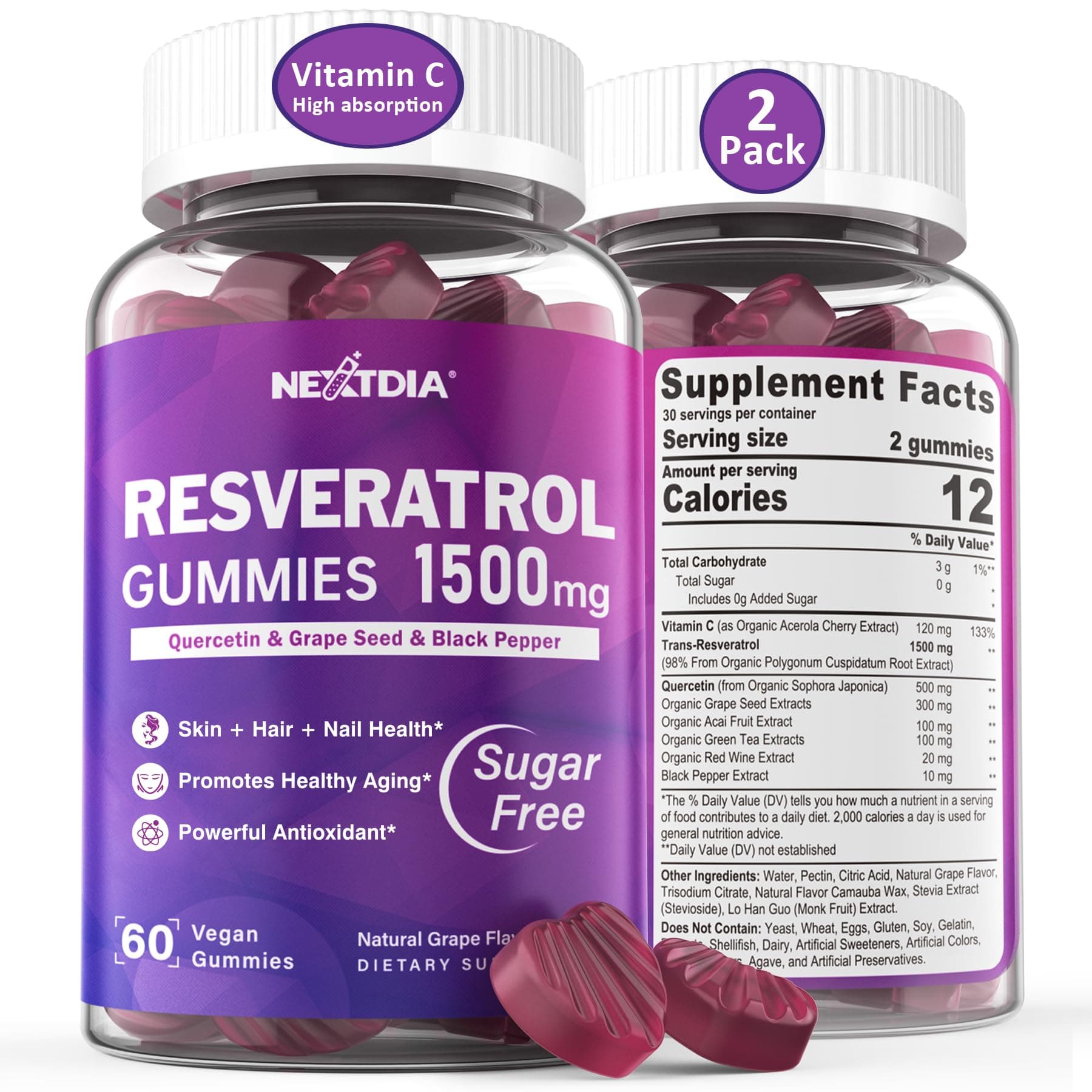 Resveratrol 1500mg Gummies - NAD+, NMN, NMNH Support, Anti-Aging & Antioxidant - Image 1