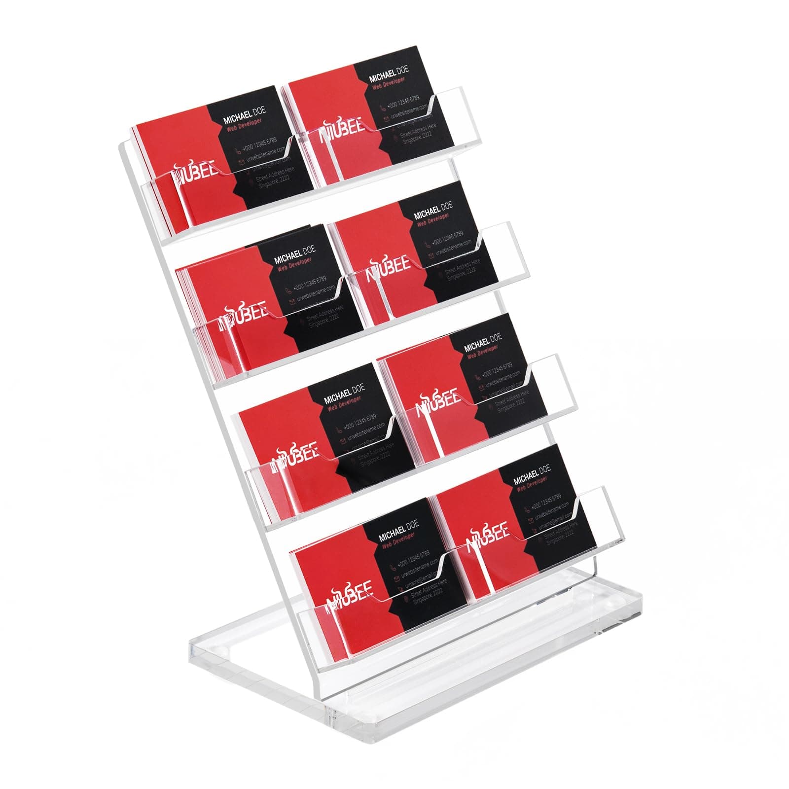 NIUBEE Acrylic 8-Slot Business Card Holder, Double Capacity Display Stand - Image 1