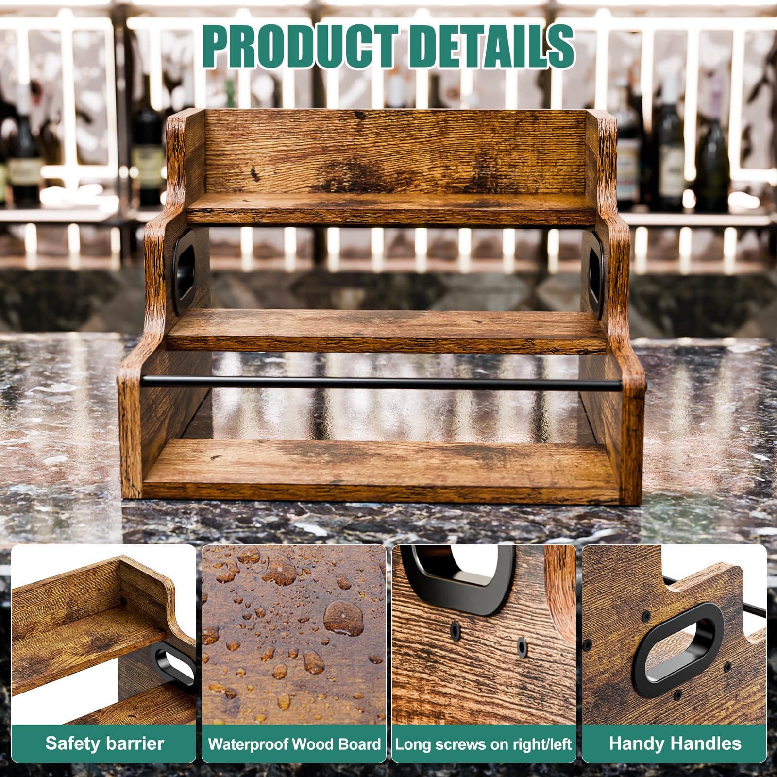 KLM Liquor Bottle Display Shelf Coffee Syrup Rack Organizer 3 Step Countertop Li - Thumbnail 6