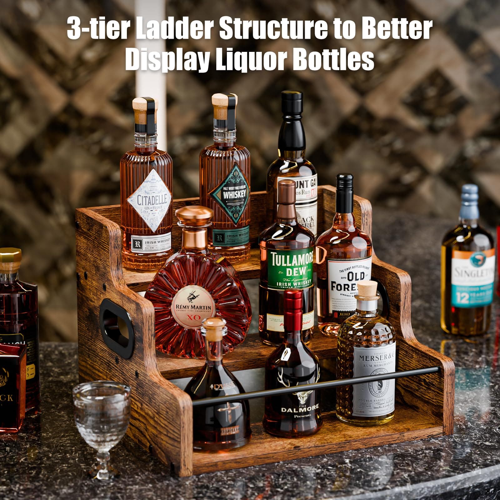 KLM Liquor Bottle Display Shelf Coffee Syrup Rack Organizer 3 Step Countertop Li - Thumbnail 5