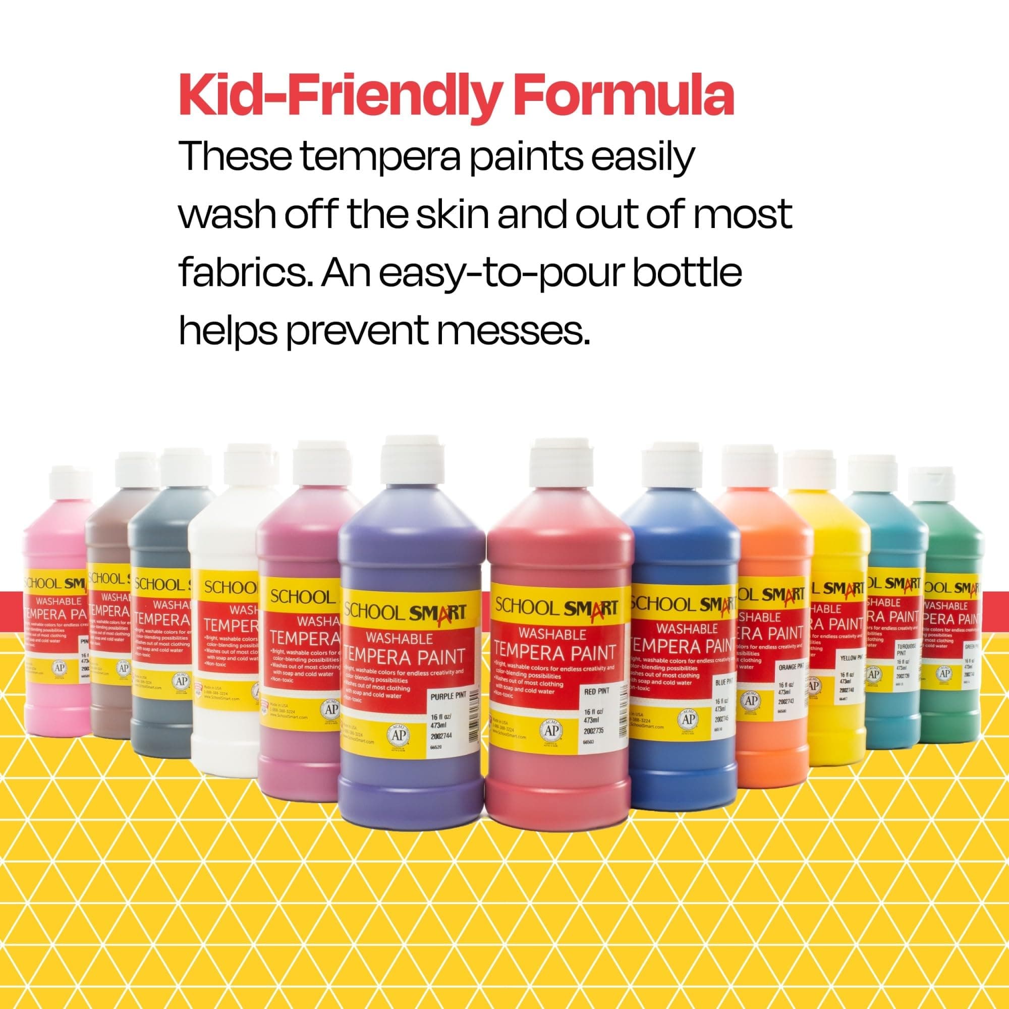 School Smart Washable Tempera Paints for School and Arts and Crafts Use, 16 Ounc - Thumbnail 6