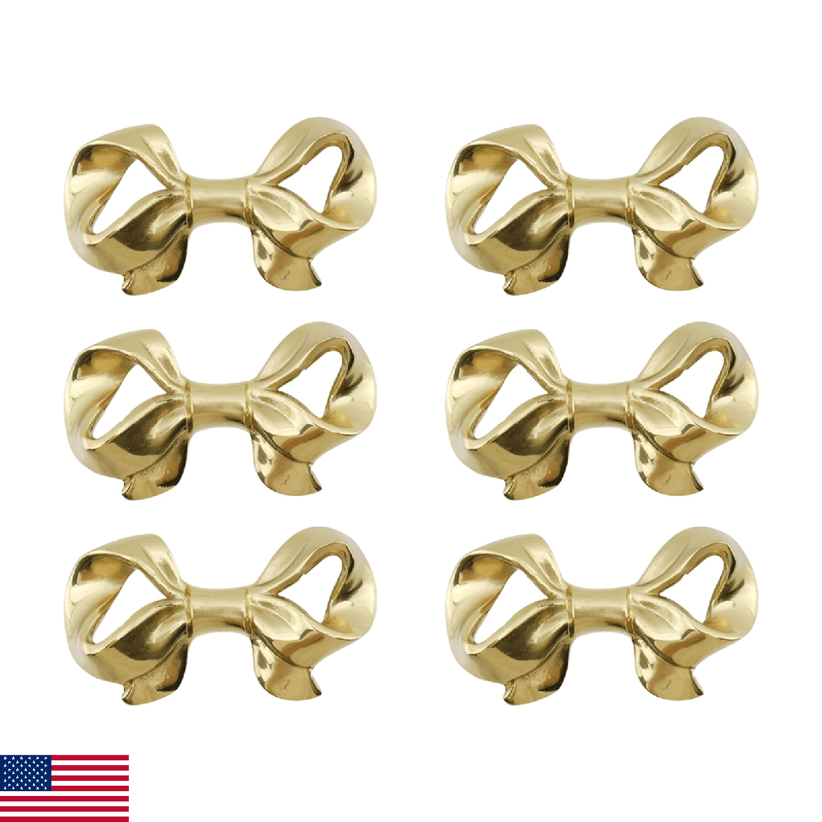 Savagrow 6PCS Gold Bow Shape Drawer Knobs Brass Pulls Handles for Cabinet Wardro - Image 1