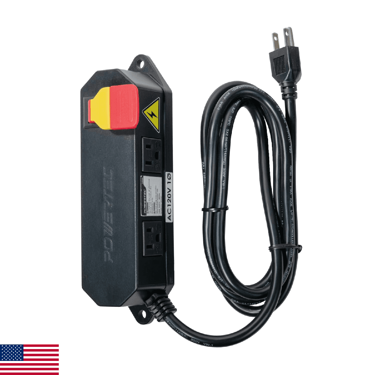 POWERTEC Dual Outlet Power Tool Safety Switch - 120V 15A Paddle Switch with Key - Image 1