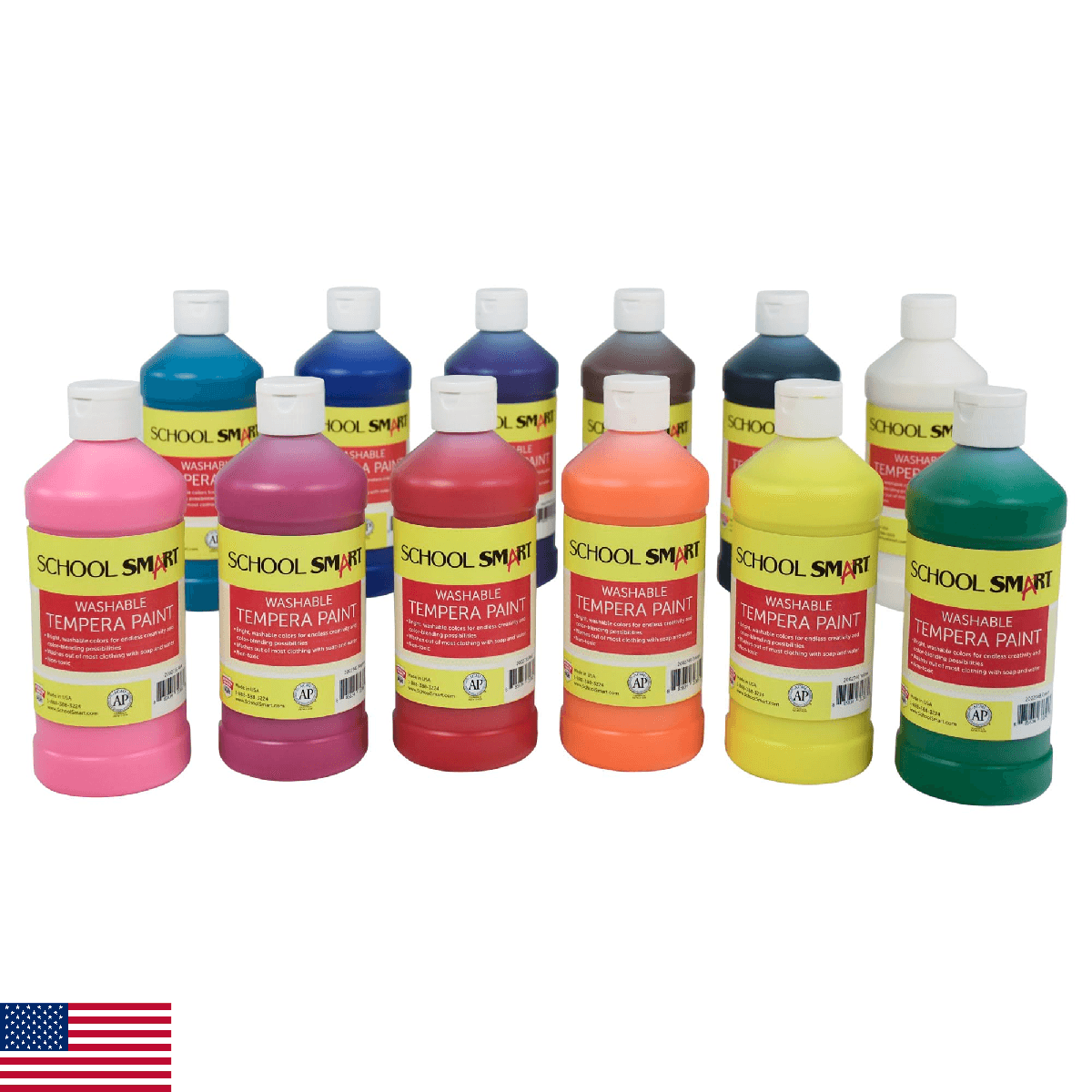 School Smart Washable Tempera Paints for School and Arts and Crafts Use, 16 Ounc - Image 1