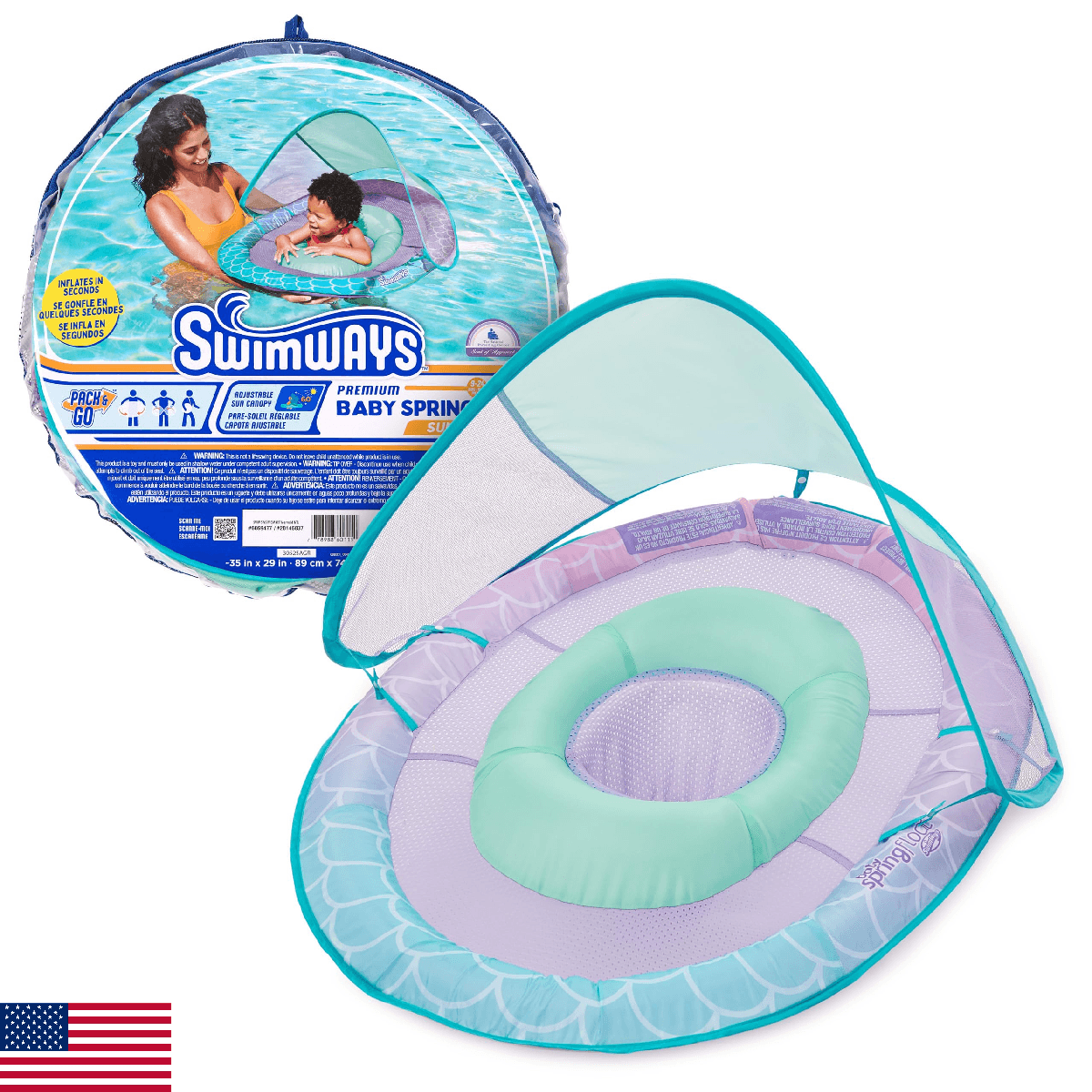Swimways Baby Spring Float, Baby Pool Float with Canopy & UPF Protection, Swimmi - Image 1
